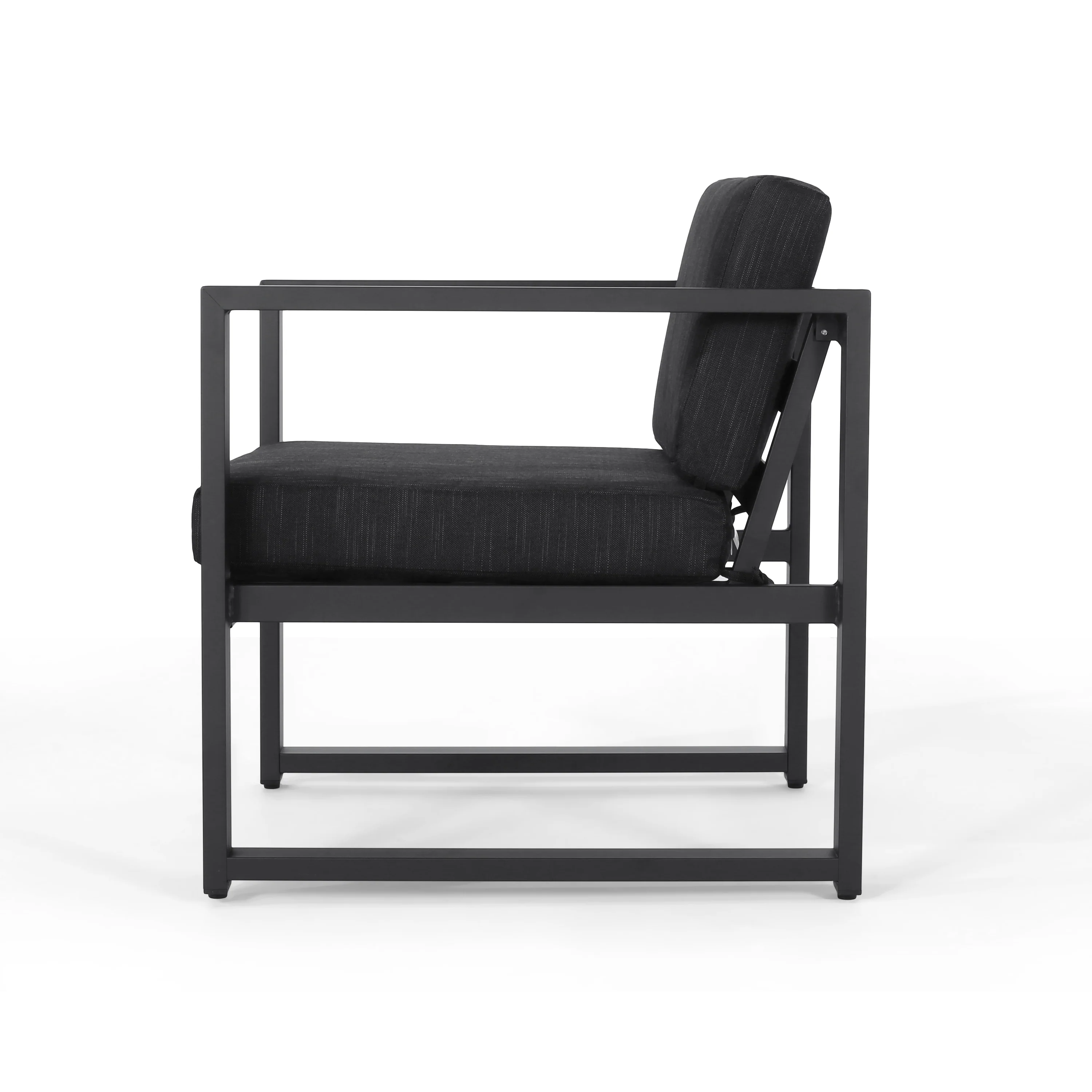 Nealie Modern Outdoor 4-Piece Dark Gray Aluminum Chat Set with Cushions - furnishings