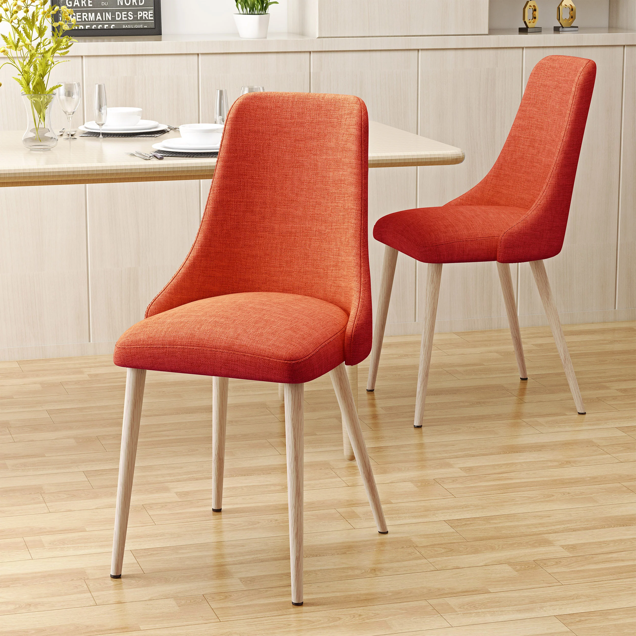 Soloman Mid Century Fabric Dining Chairs with Wood Finished Legs - Set of 2 - furnishings
