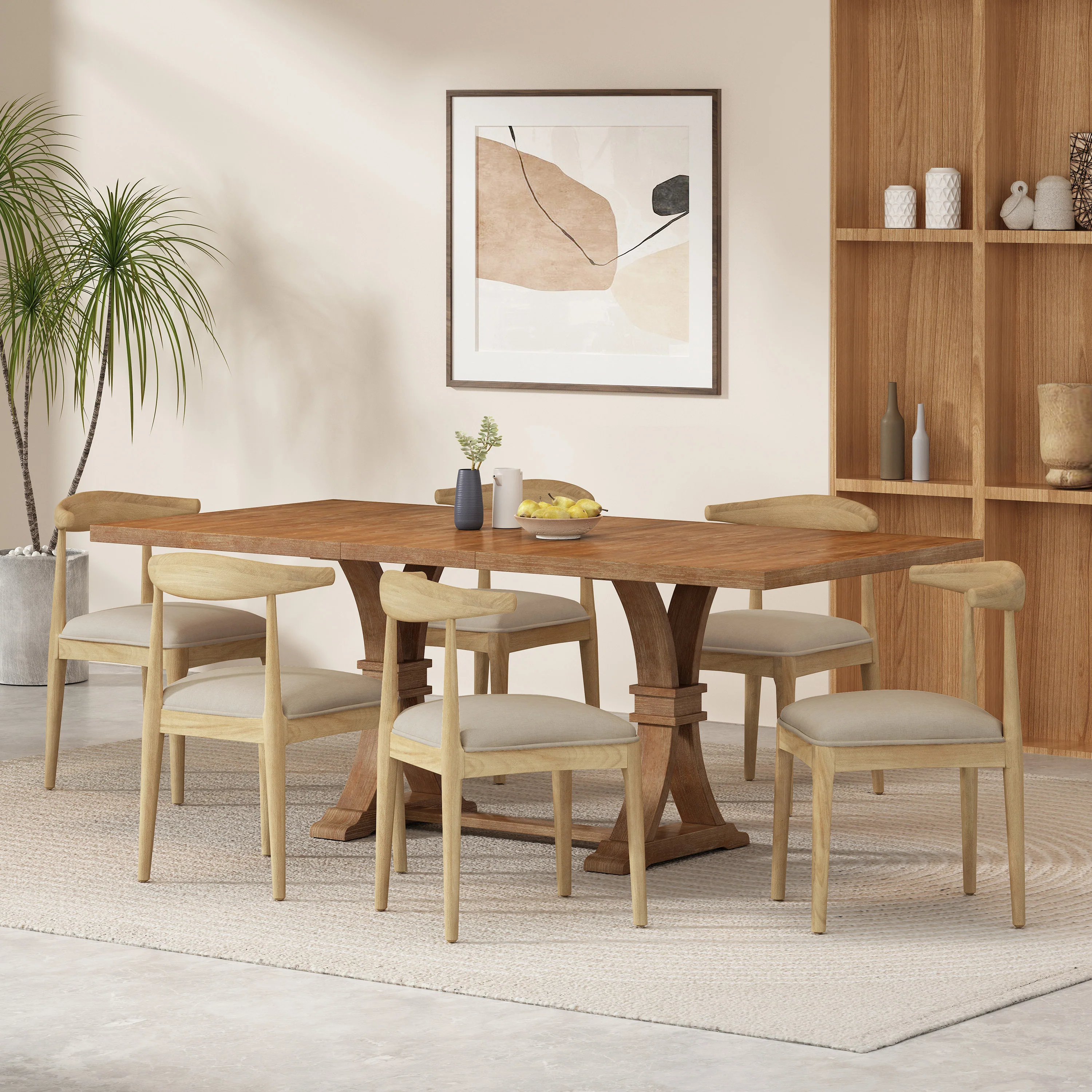 Derring Contemporary Fabric Upholstered Wood 7 Piece Dining Set - furnishings