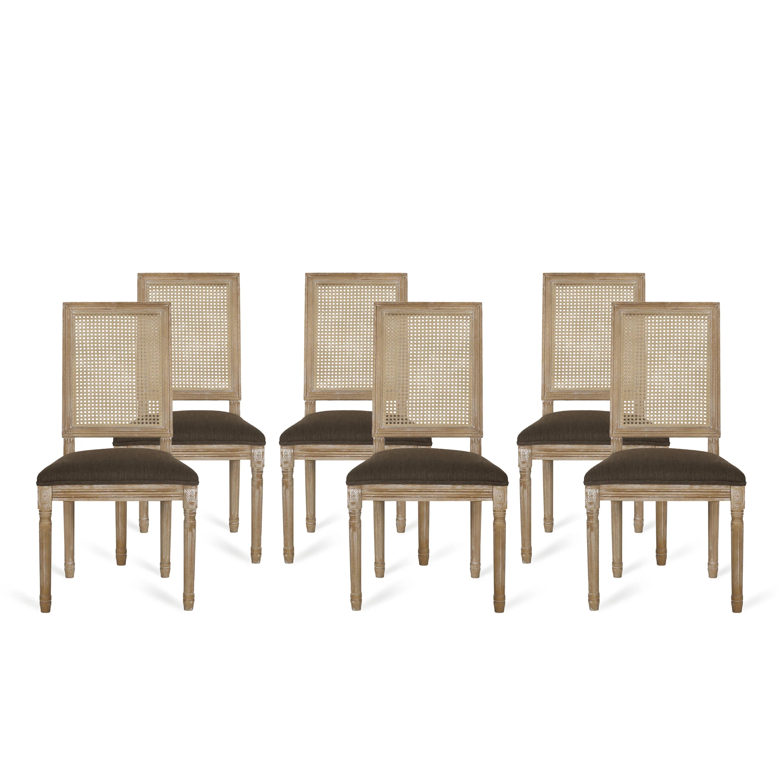 Brownell French Country Wood and Cane Upholstered Dining Chair (Set of 6) - furnishings