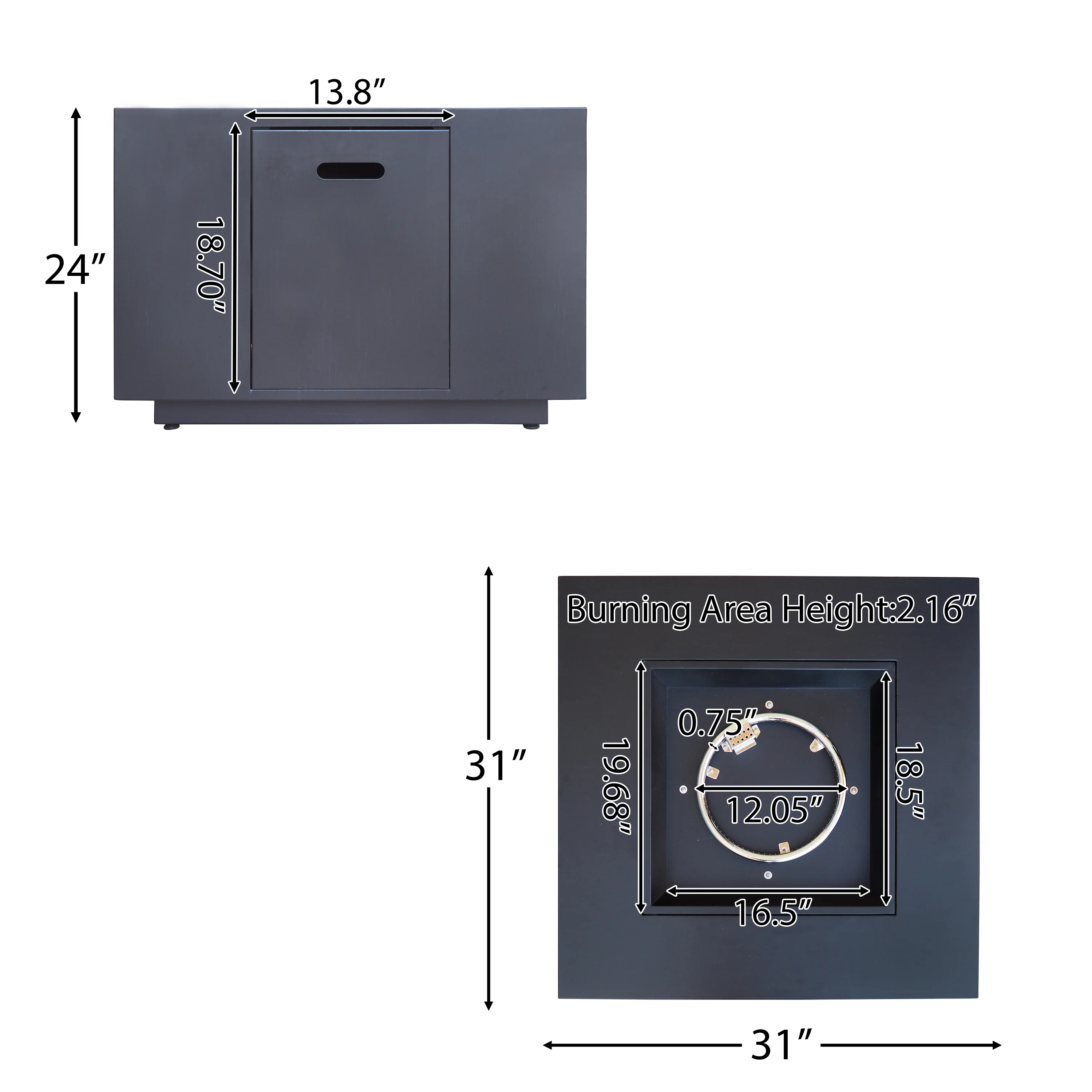 Jasmine Outdoor Dark Gray Finish Iron 33 Inch Square Fire Pit - 50,000 BTU - furnishings