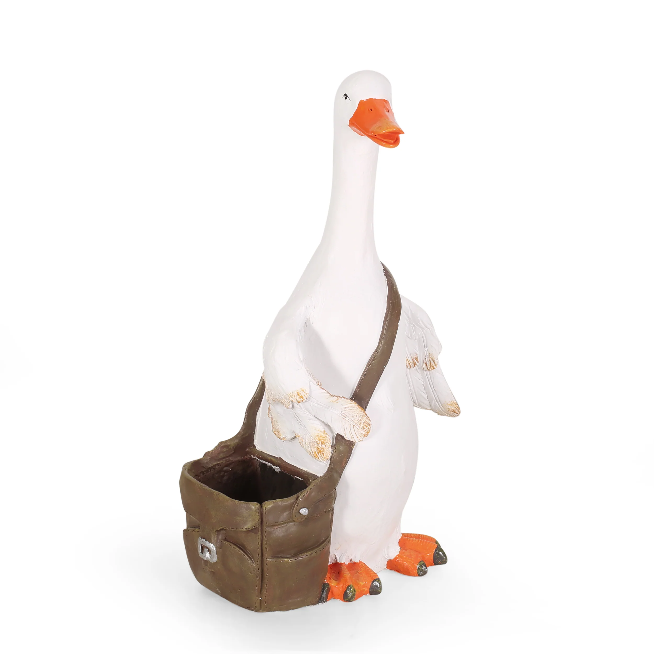 Krass Outdoor Decorative Goose Planter, White and Brown - furnishings