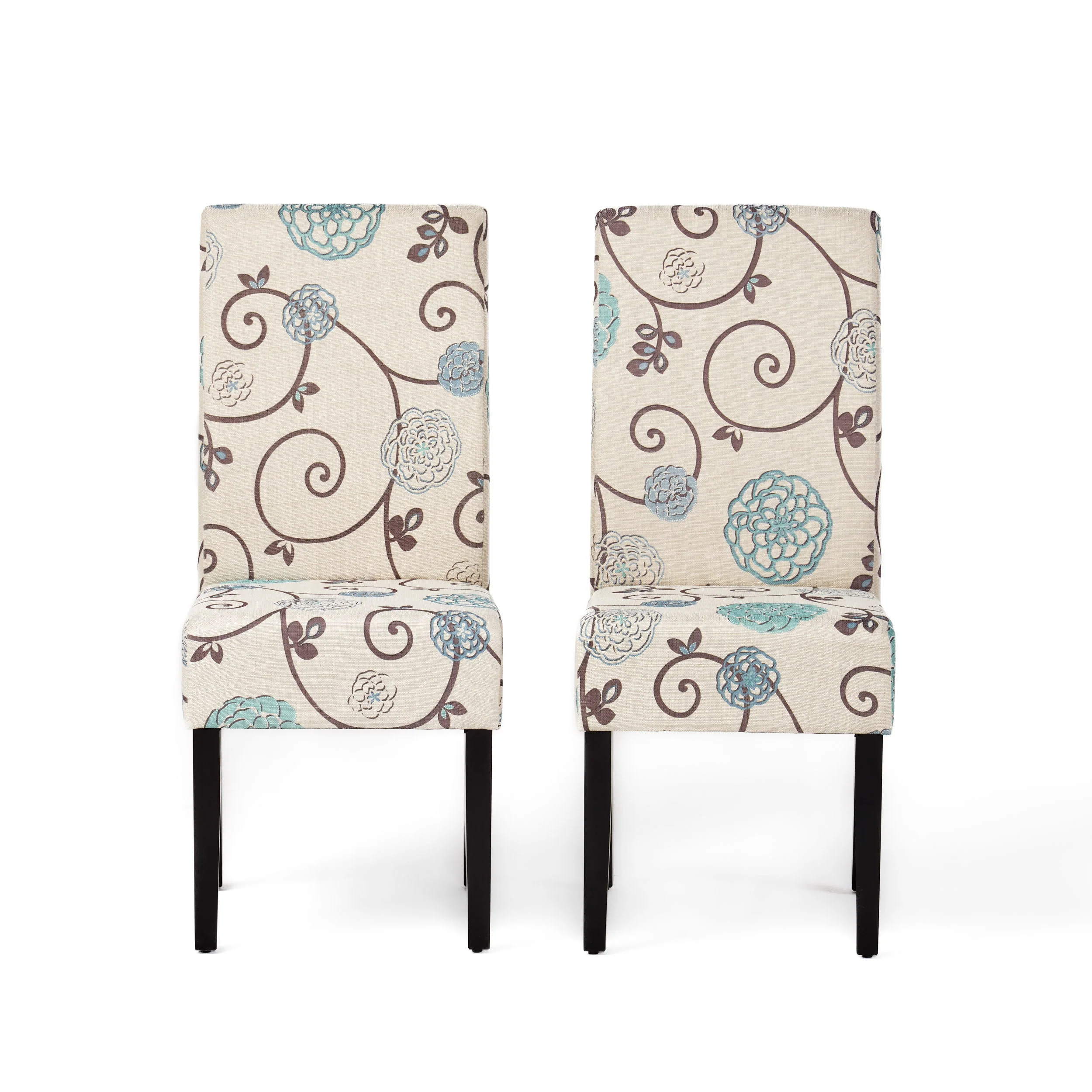 Percival White and Blue Floral Fabric Dining Chair, Set of 2 - furnishings