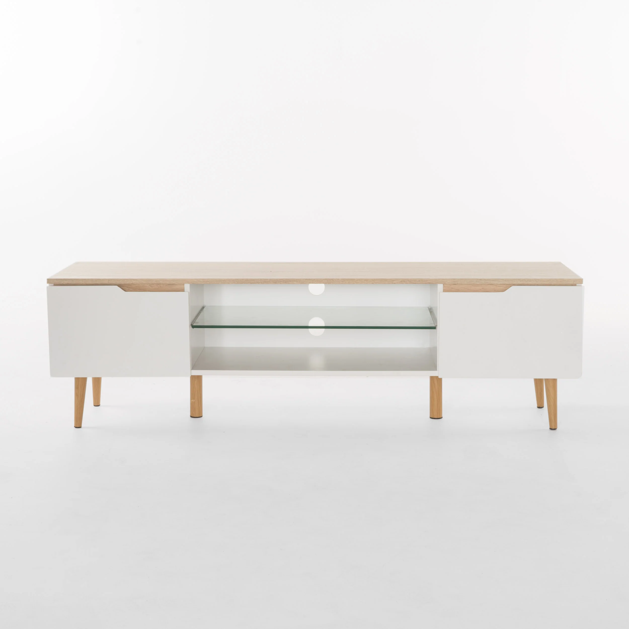 Ringsted Mid Century Modern 2 Cabinets & Glass Shelf TV Stand - furnishings