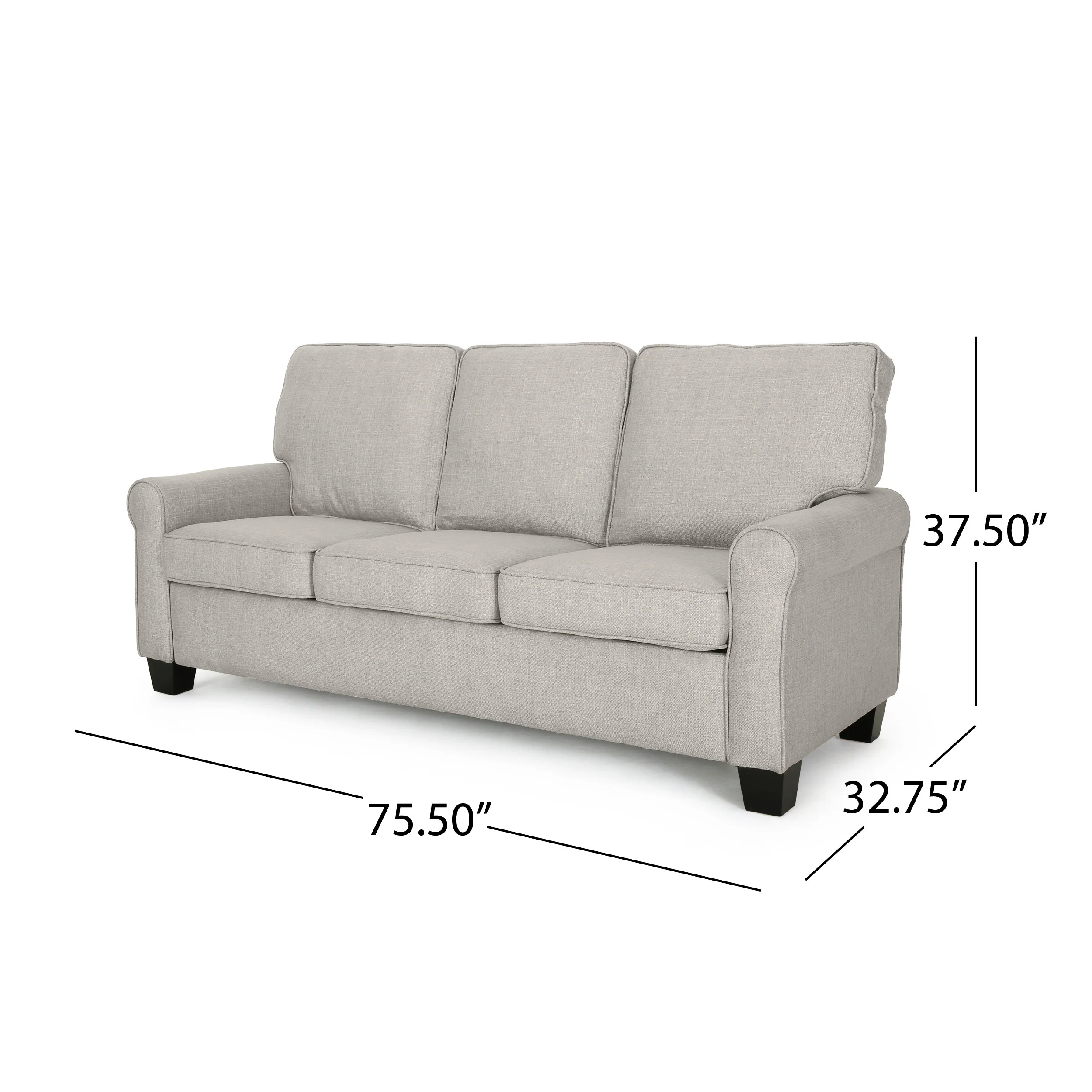 Bridget Contemporary Scrolled Arm Upholstered Fabric Sofa with Tonal Piping - furnishings
