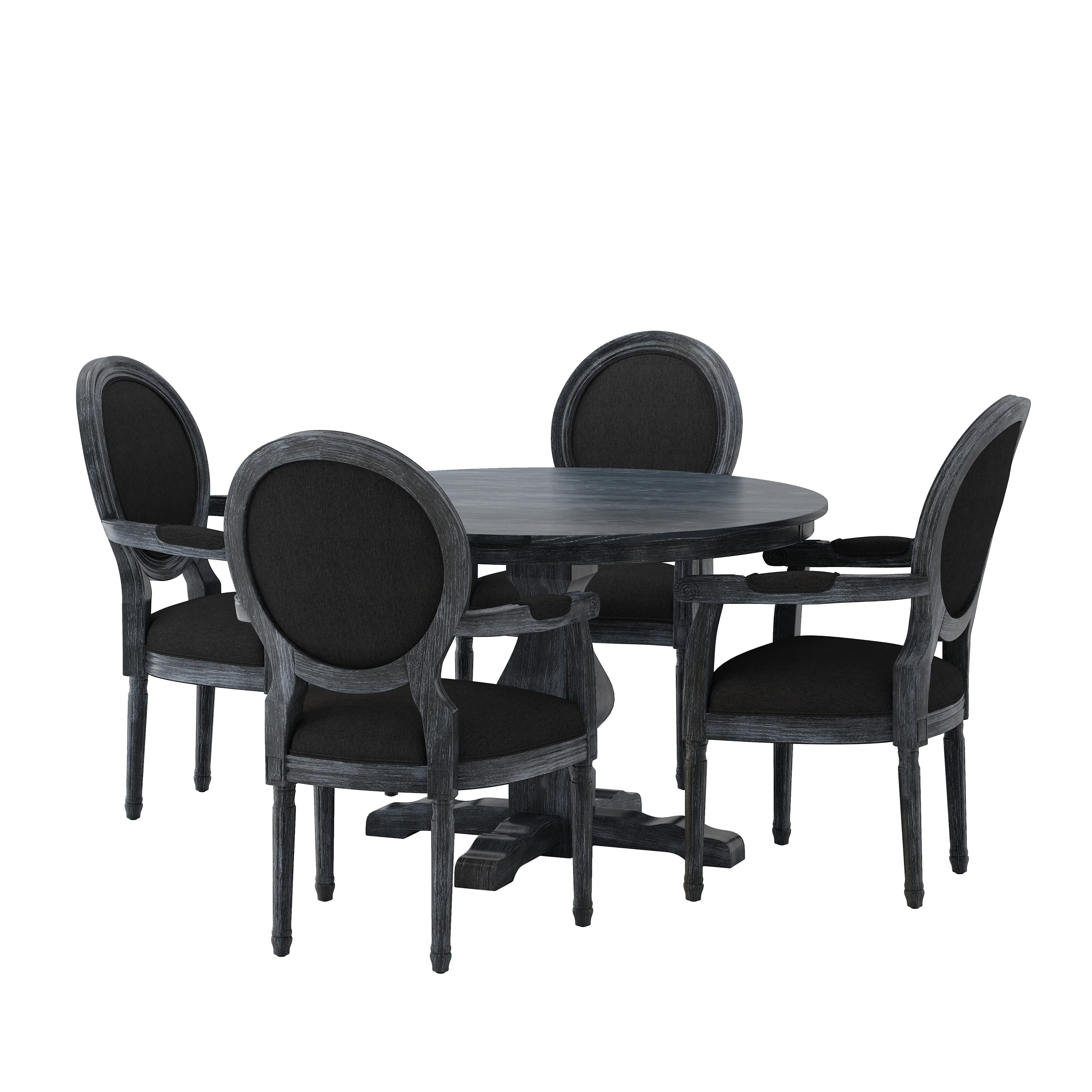 Bryan French Country Fabric Upholstered Wood 5 Piece Circular Dining Set - furnishings