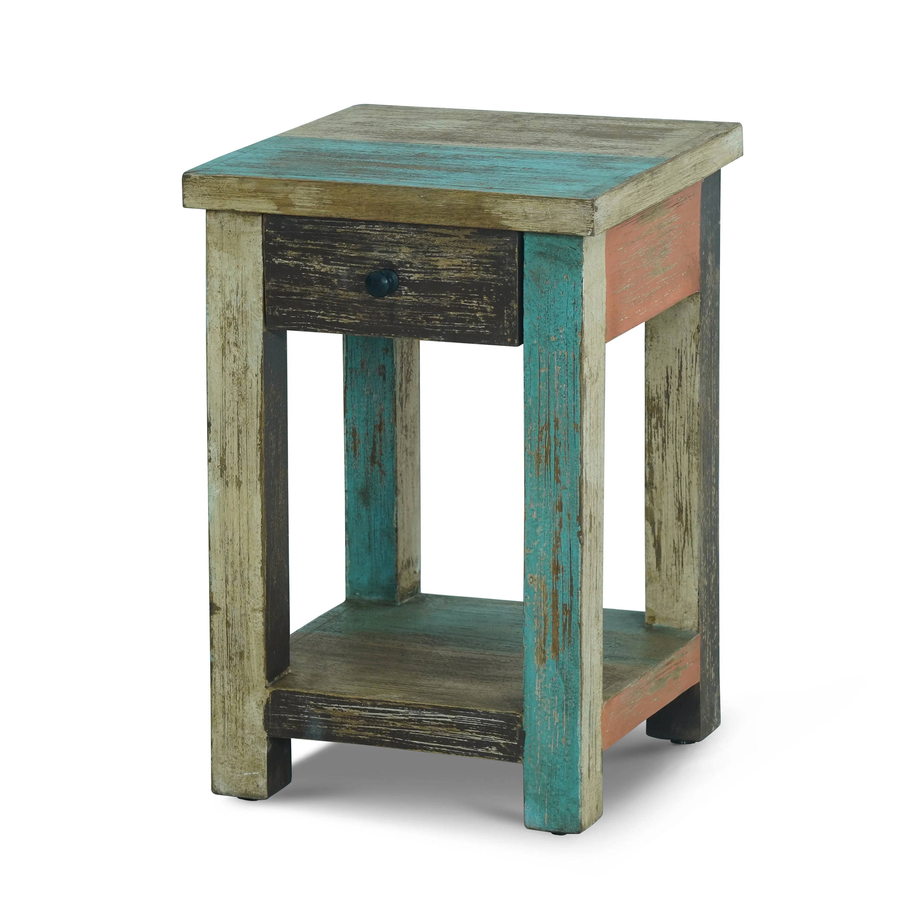 Tracey Boho Handmade Distressed Mango Wood Large Side Table, Multicolored - furnishings