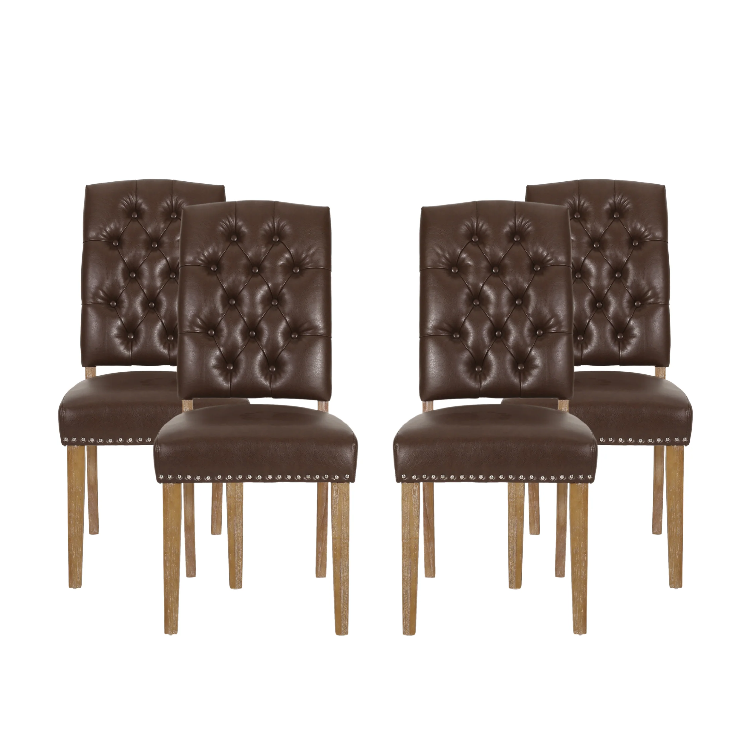 Frances Contemporary Faux Leather Tufted Dining Chairs with Nailhead Trim, Set of 4 - furnishings