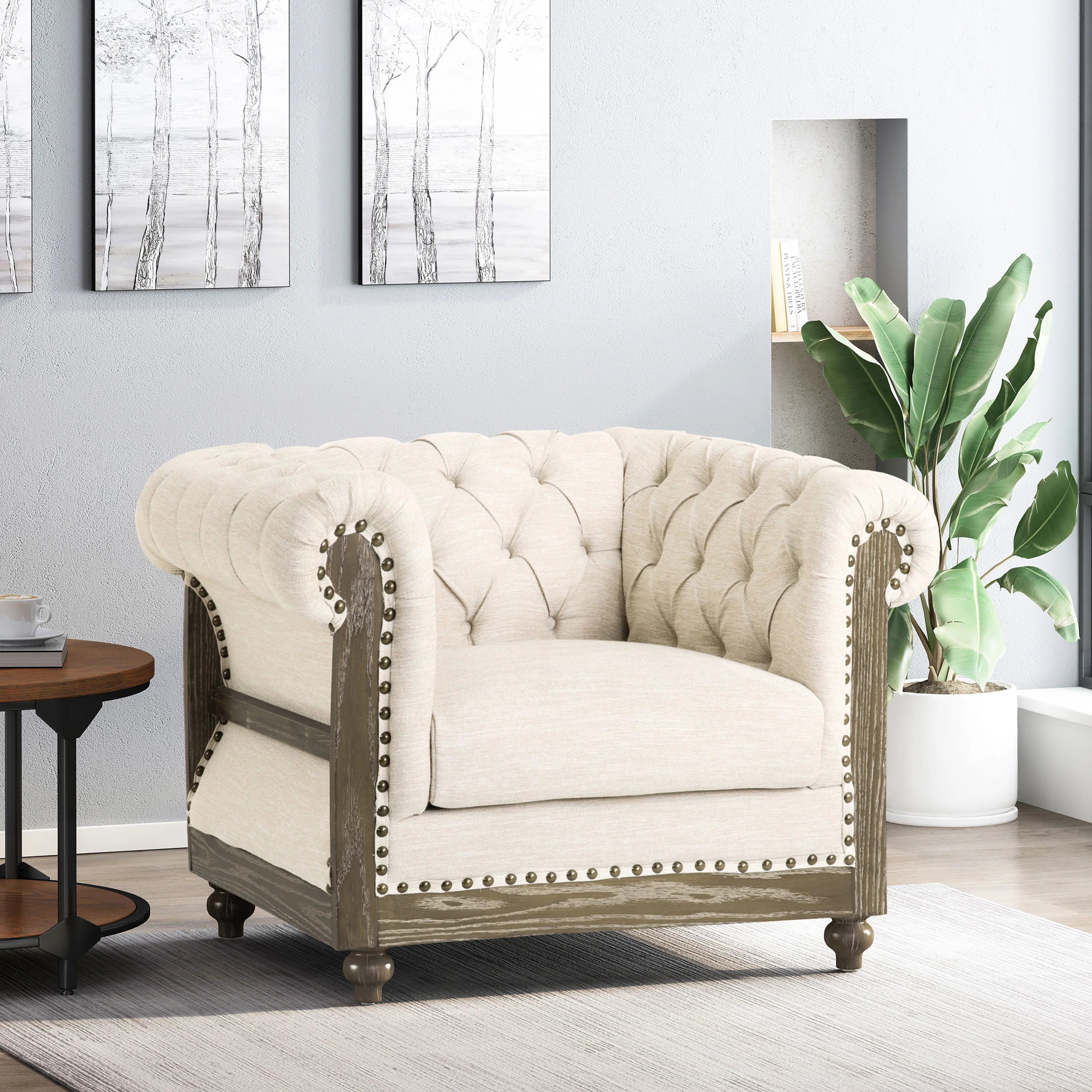 Alejandro Chesterfield Tufted Fabric Club Chair with Nailhead Trim - furnishings