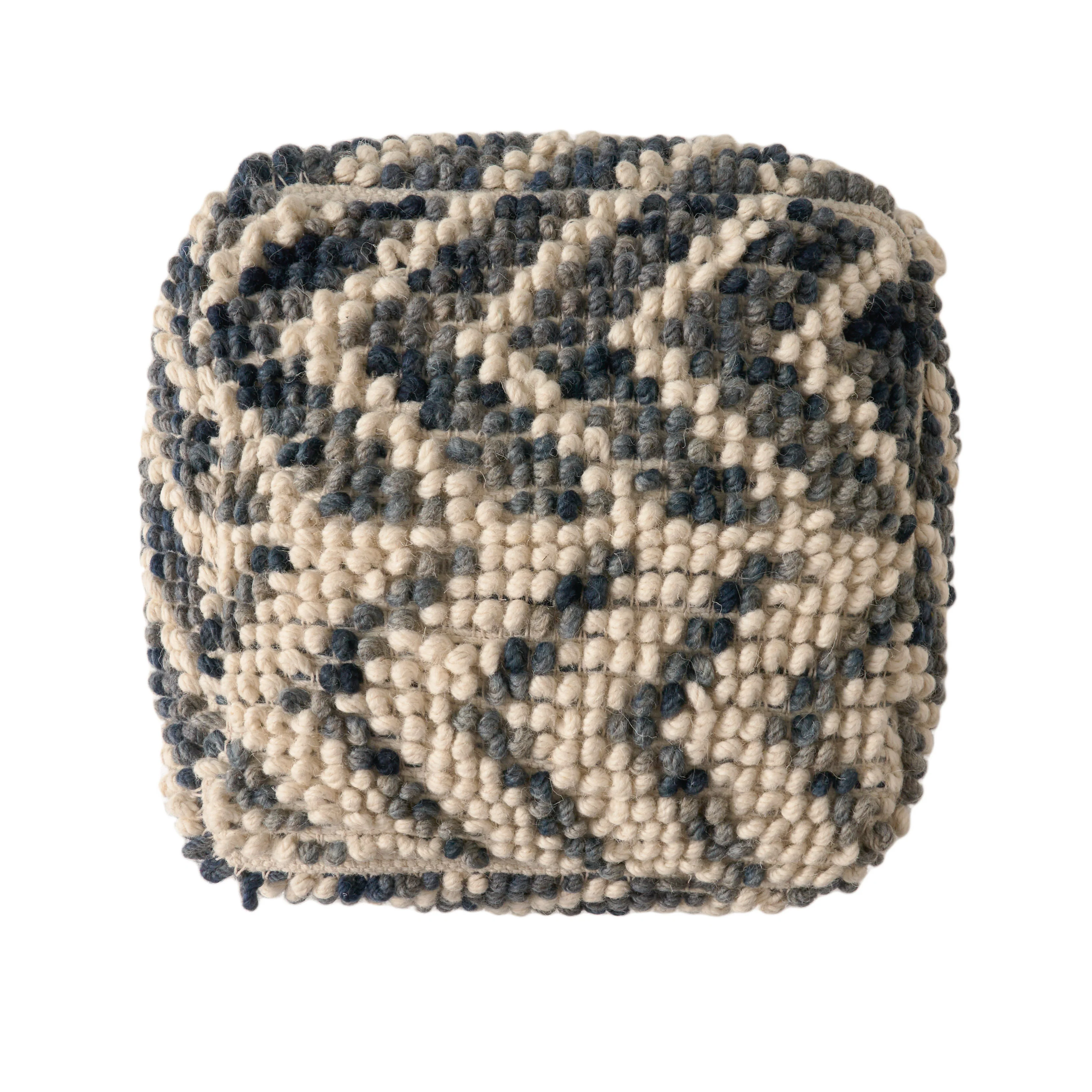 Ekrem Boho Wool and Cotton Large Ottoman Pouf - furnishings