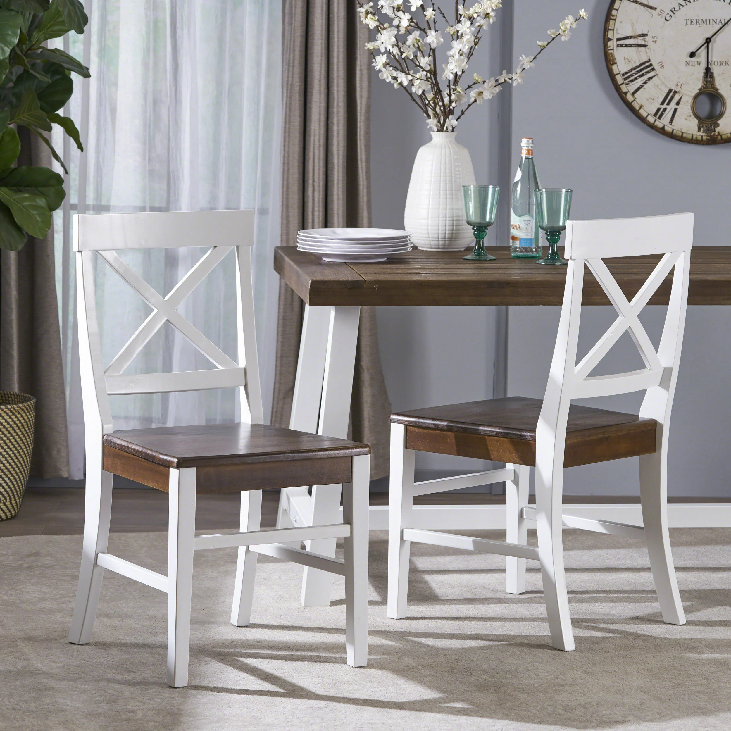 Truda Farmhouse  Acacia Wood Dining Chairs (Set of 2) - furnishings