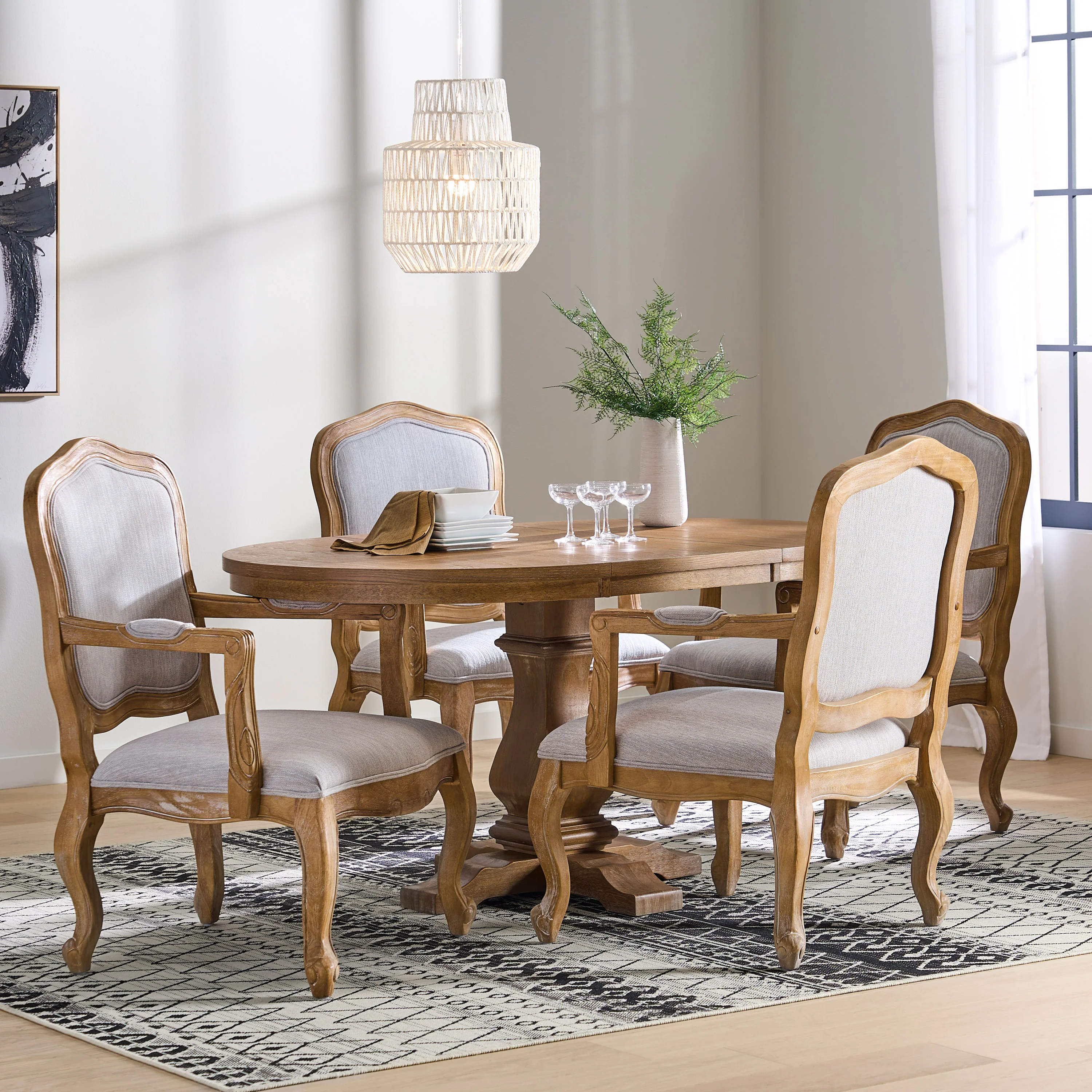 Maria French Country Wood 5-Piece Expandable Oval Dining Set - furnishings