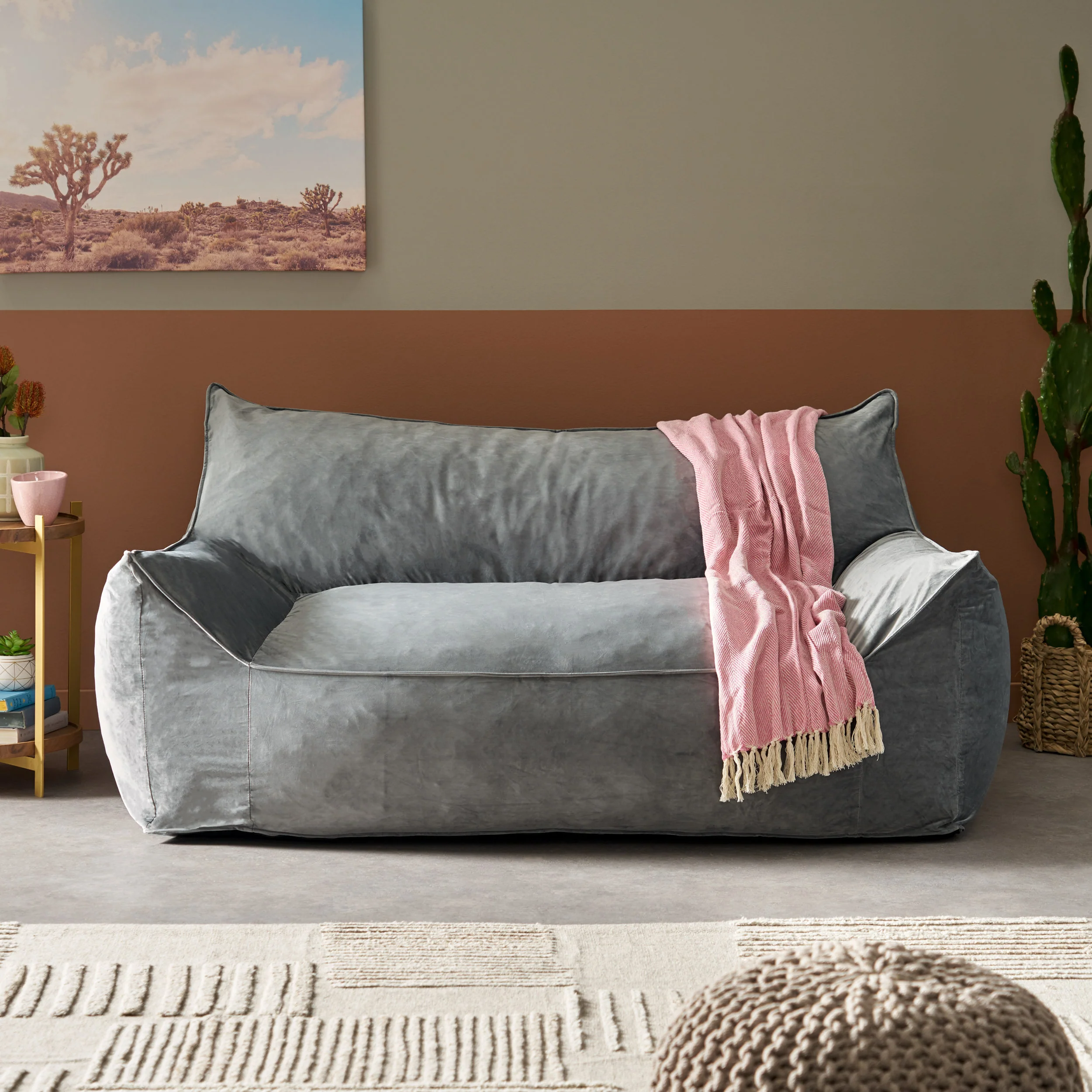 Calef Modern Velveteen 2 Seater Oversized Bean Bag Chair with Armrests - furnishings