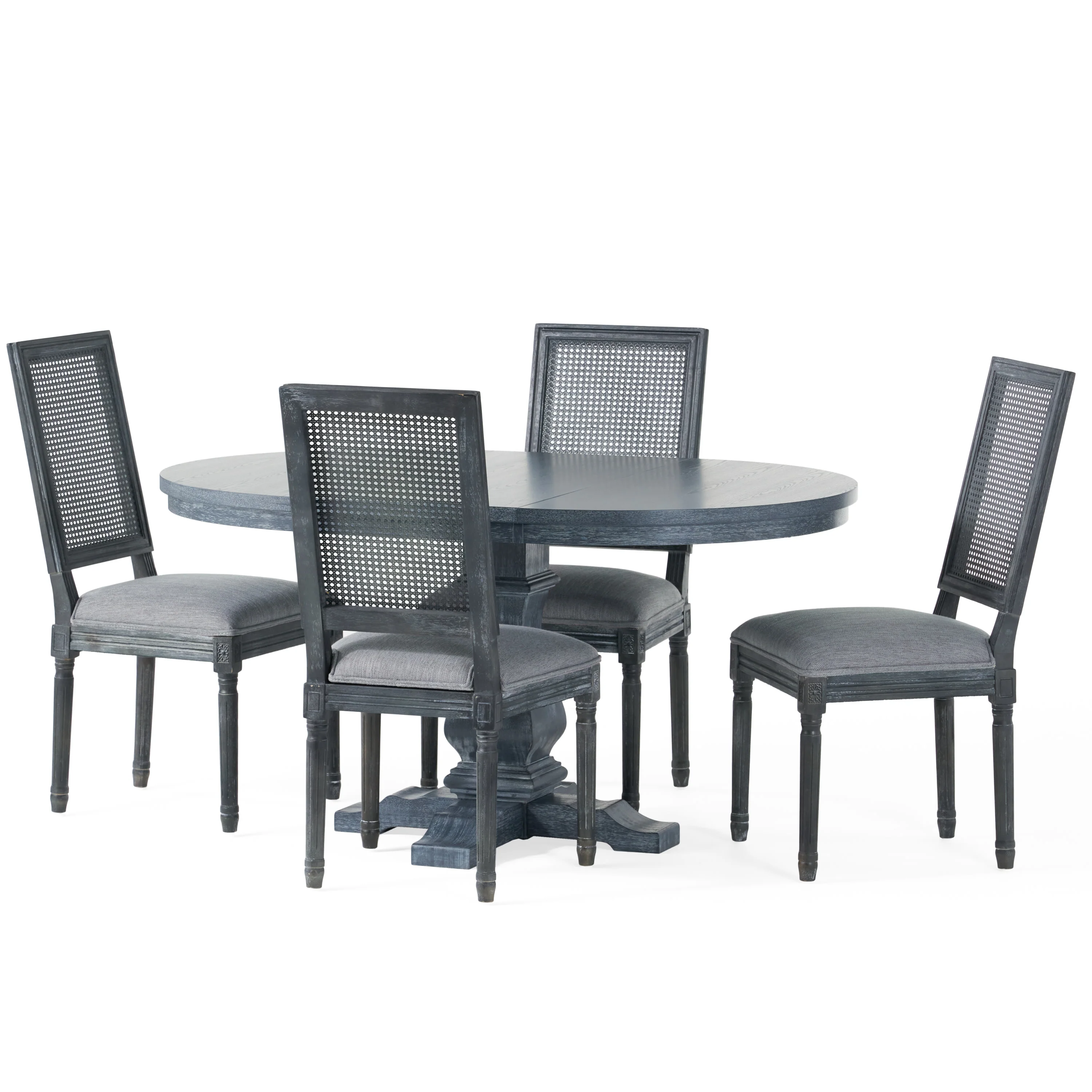 Brownell French Country Wood and Cane 5-Piece Expandable Oval Dining Set - furnishings