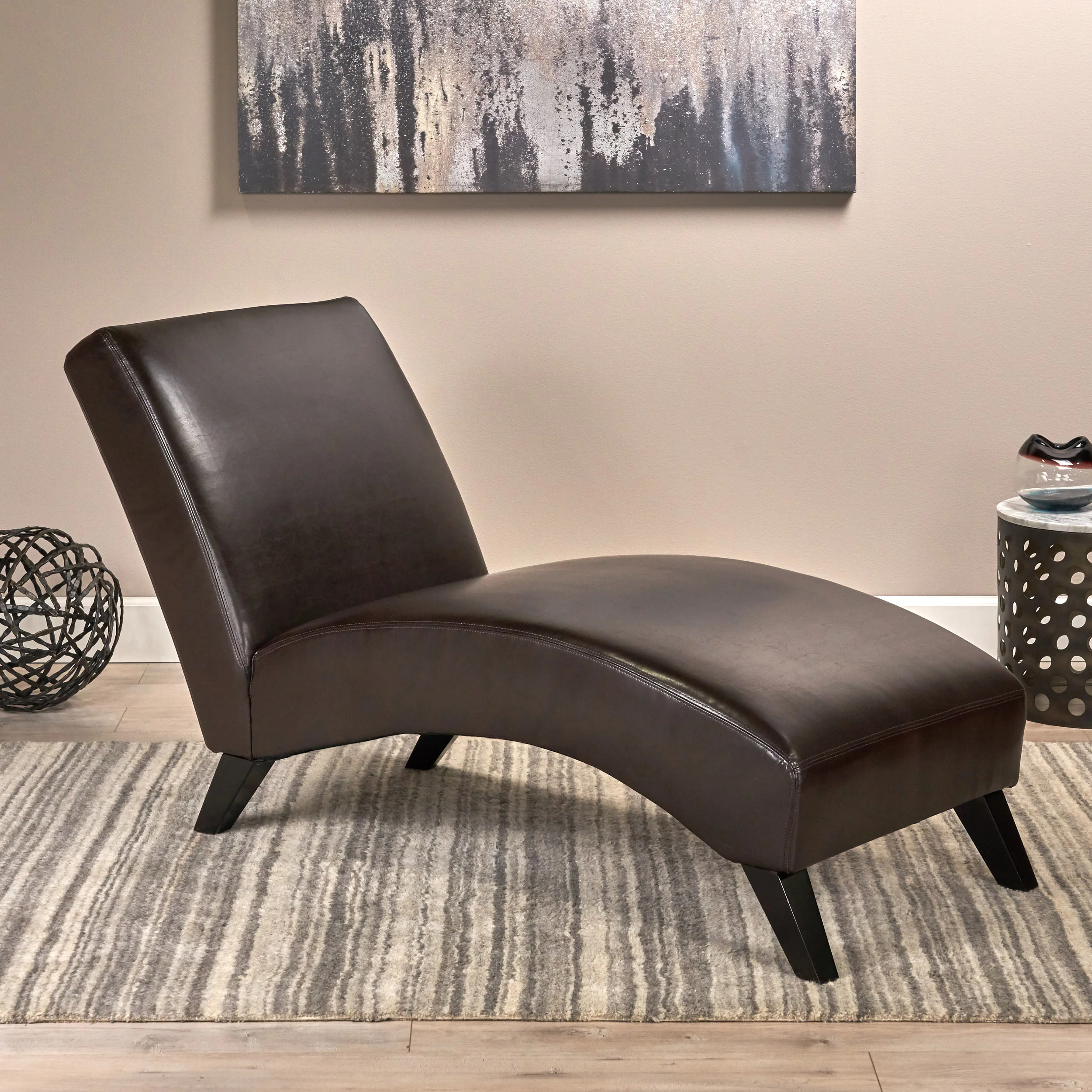 Cleveland Brown Leather Chaise Lounge Chair - furnishings
