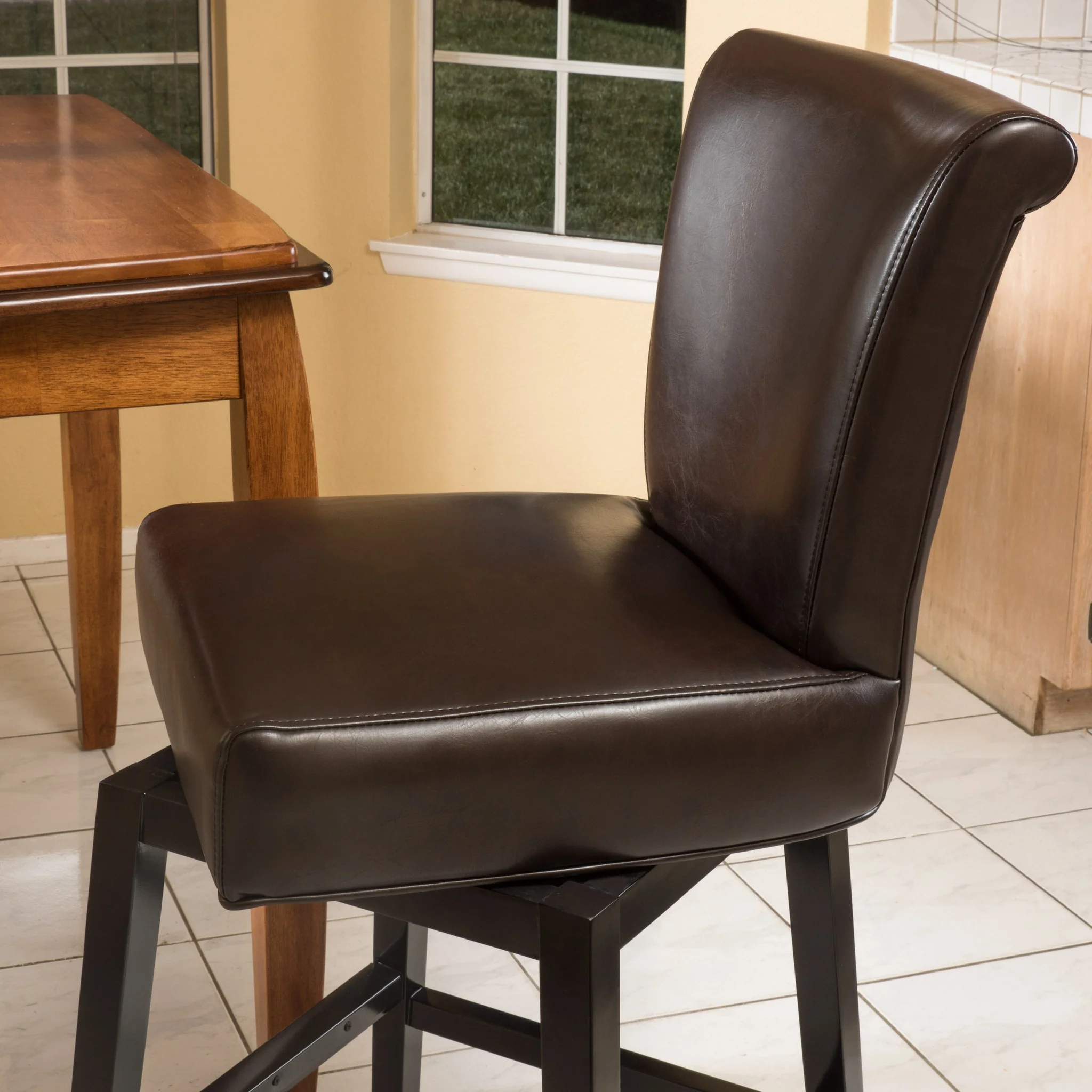 Bergen Dark Brown Leather Swivel Counter Stool - furnishings