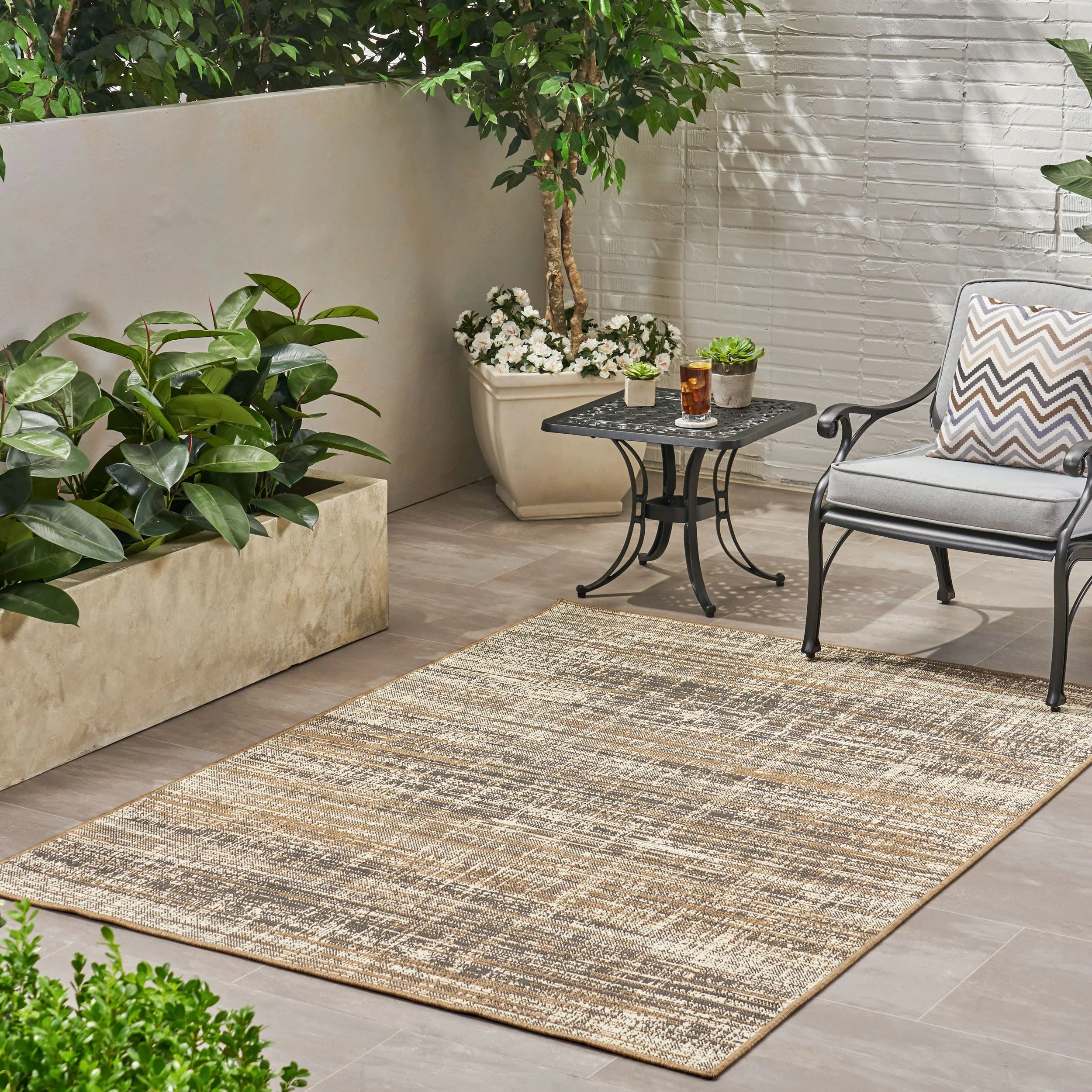 Katherine Outdoor Contemporary Area Rug, Gray and Beige - furnishings