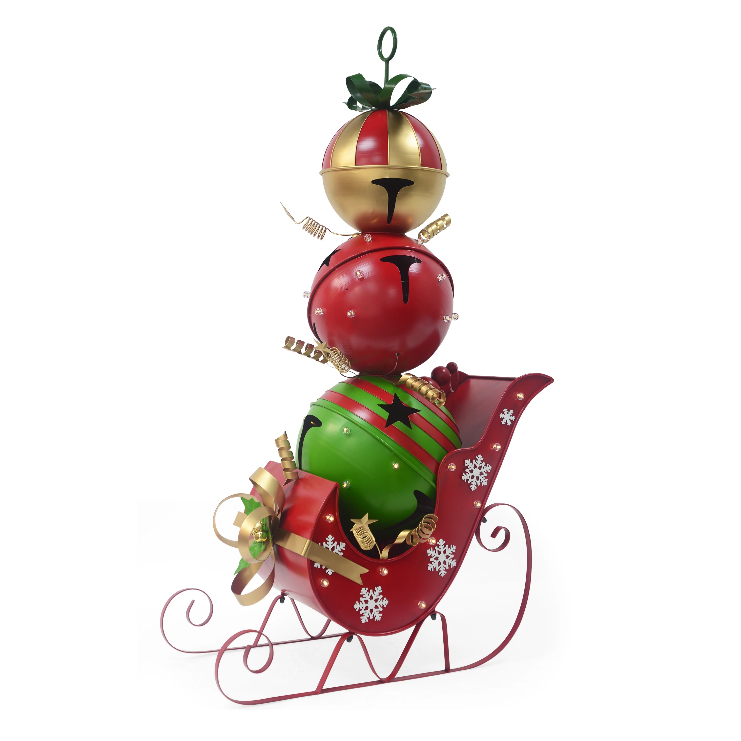 MerryMingle Iron Christmas Sleigh Decoration with Triple Stacked Bells - furnishings