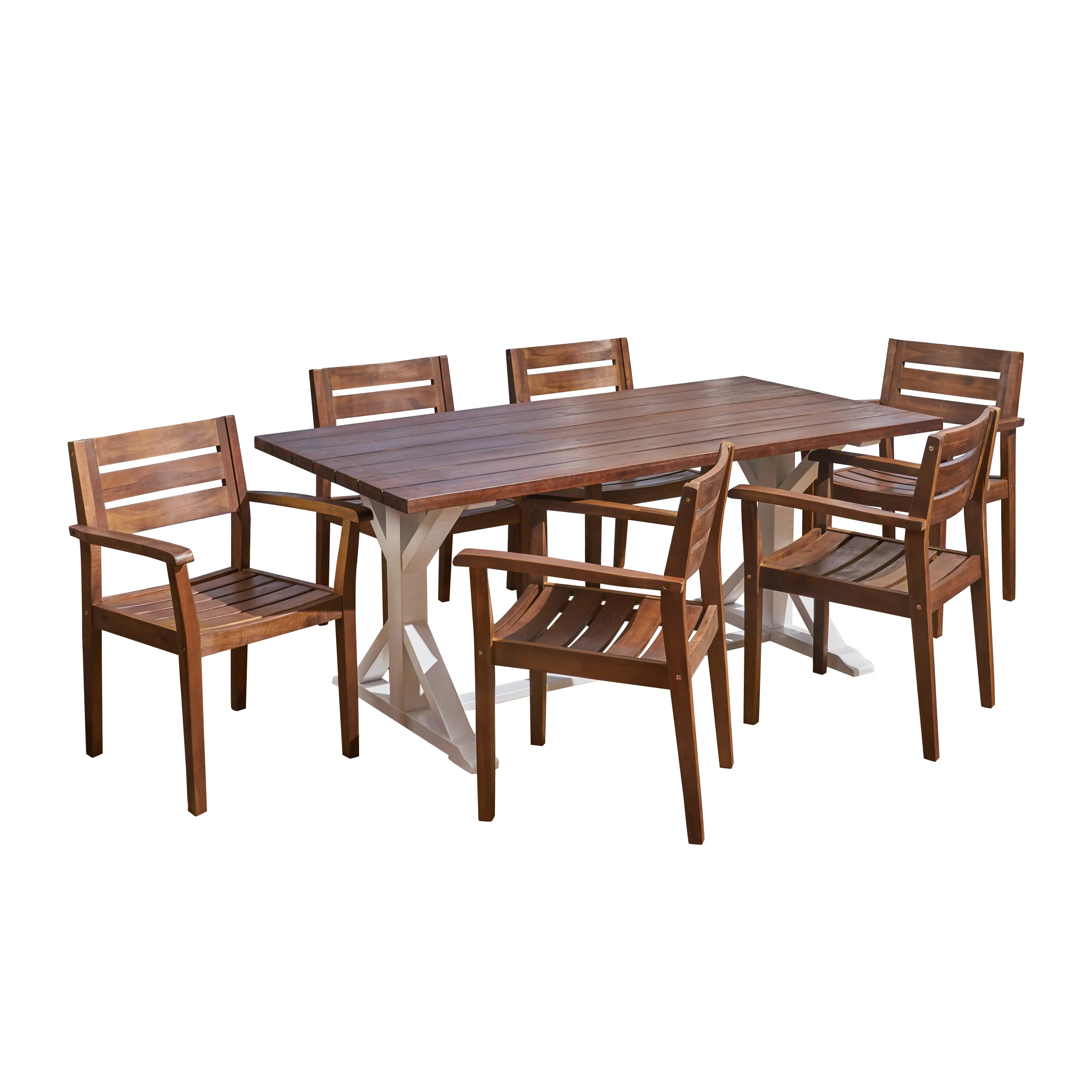 Ayrton Outdoor Rustic Acacia Wood 7 Piece Dining Set - furnishings