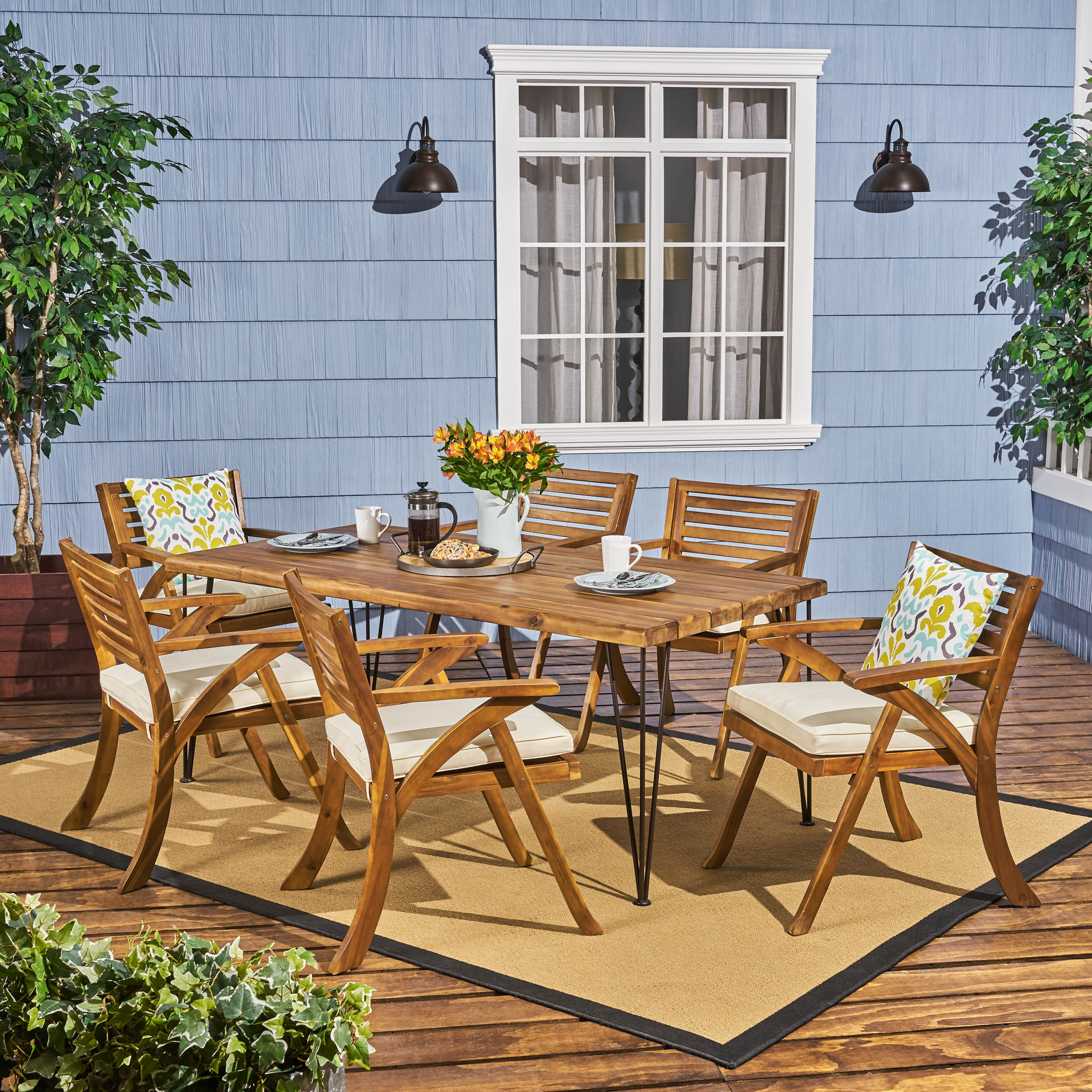 Lane Farmhouse Outdoor Patio Hairpin Legs Dining Set - furnishings