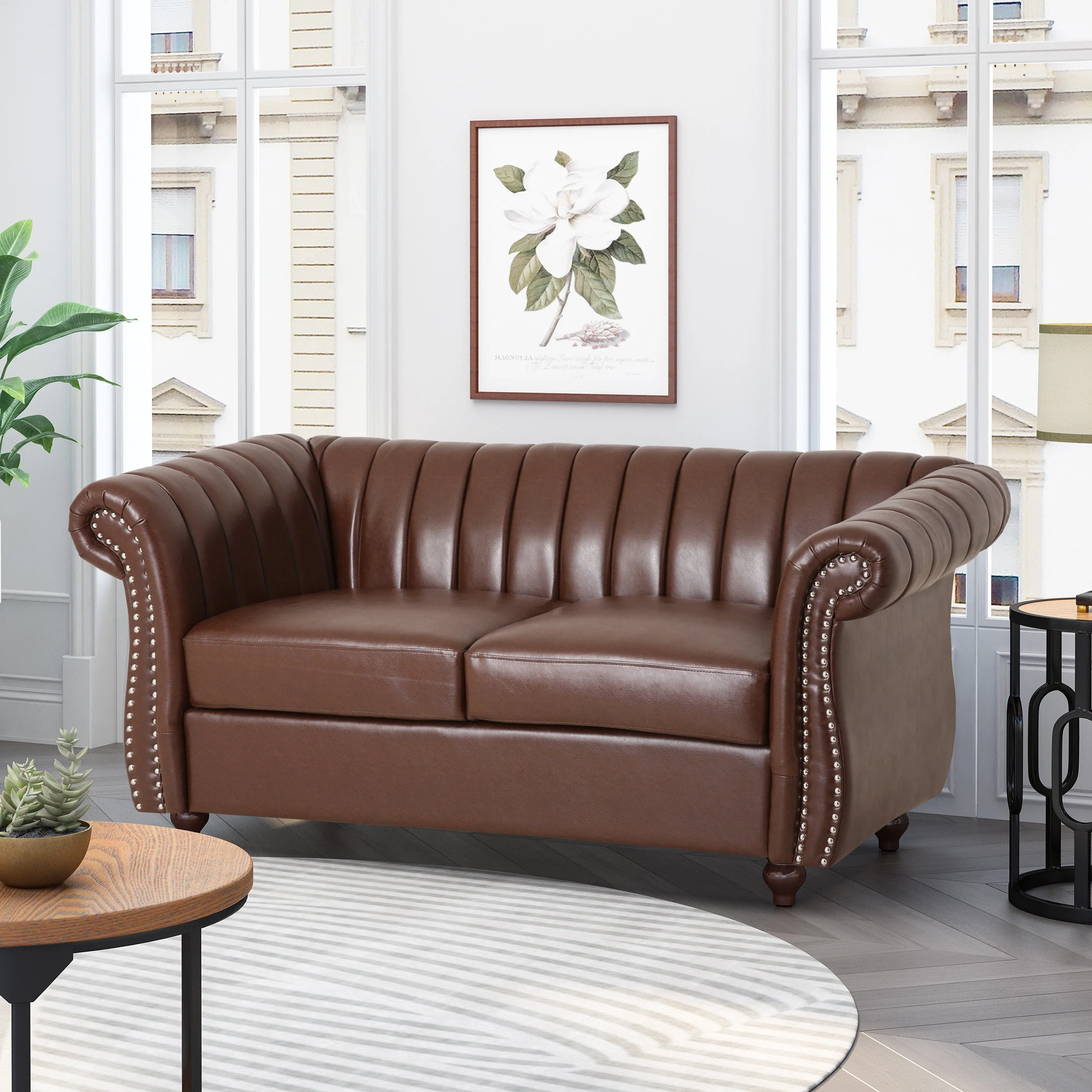 Bauman Modern Glam Channel Stitch Loveseat with Nailhead Trim - furnishings