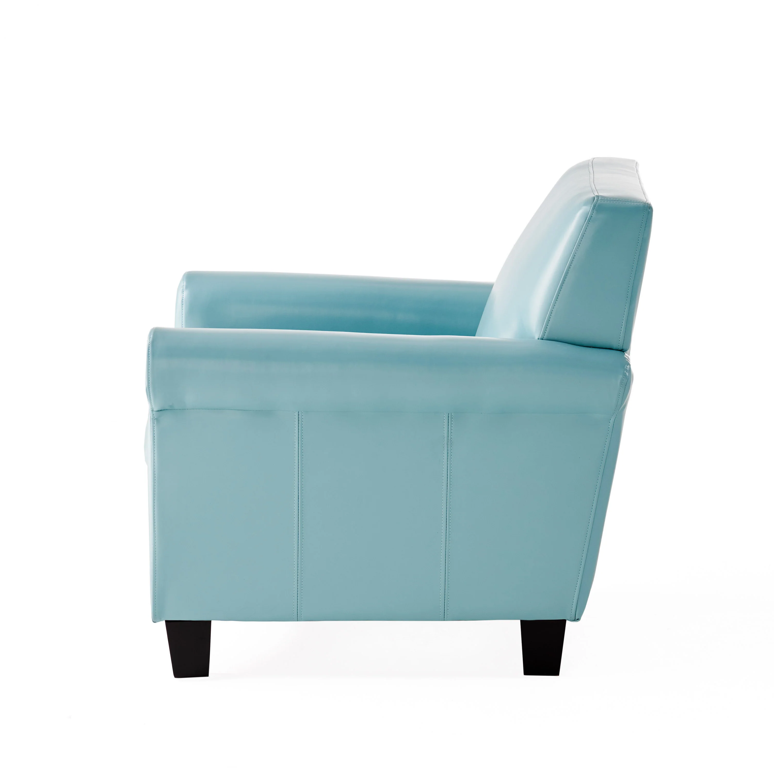 Addison Contemporary Teal Blue Leather Club Chair with Scrolled Arms - furnishings