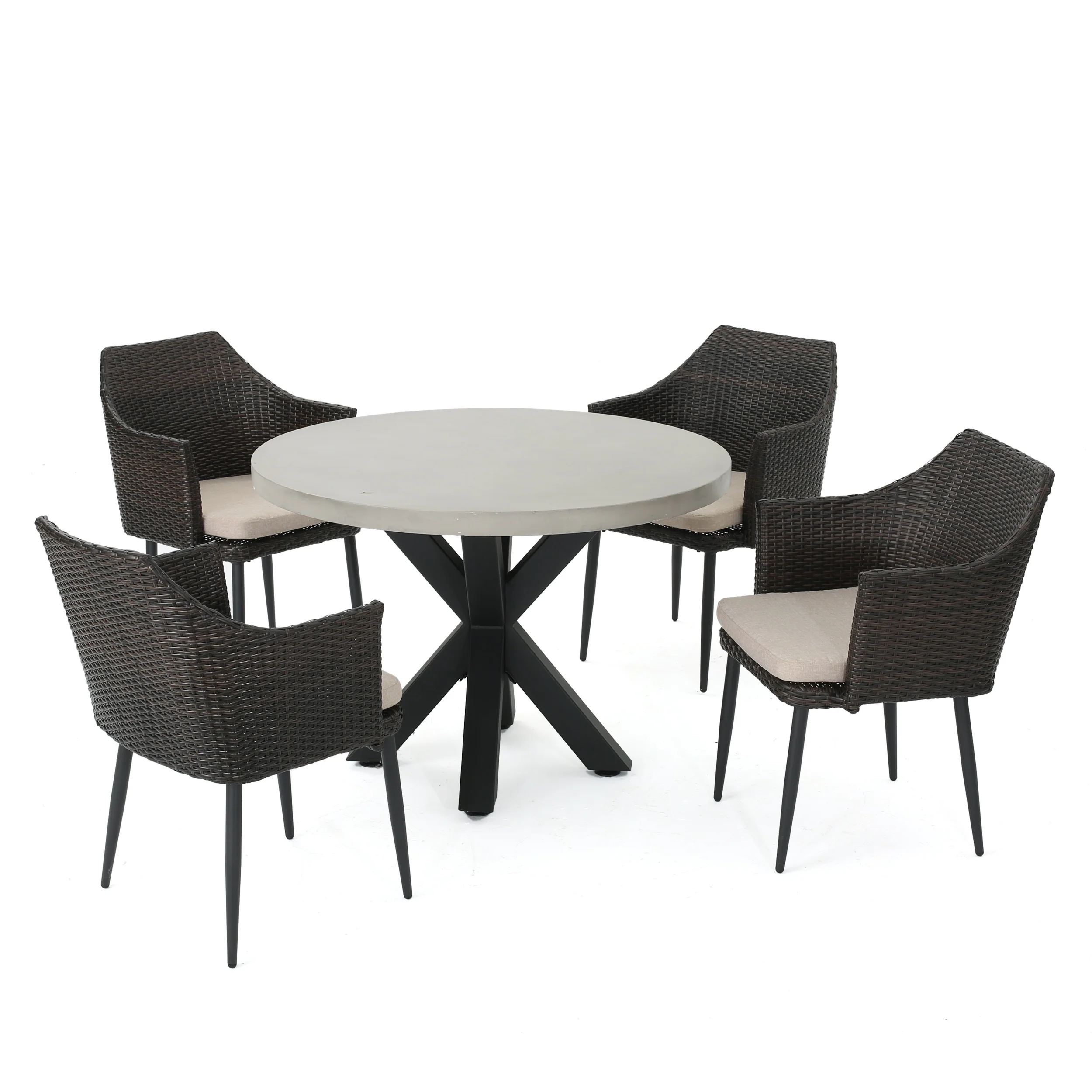 Nelson Outdoor Transitional 5 Piece Wicker Dining Set with Lightweight Concrete Table - furnishings