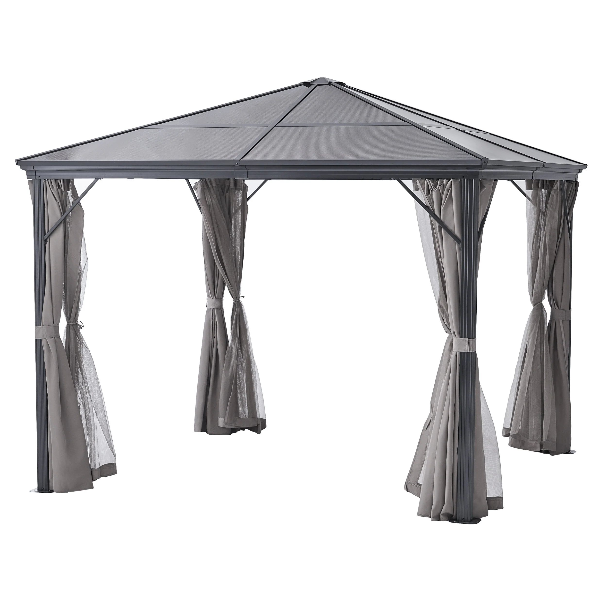 Bali Outdoor 10 x 10 Foot Aluminum Framed Hardtop Gazebo with Curtains - furnishings