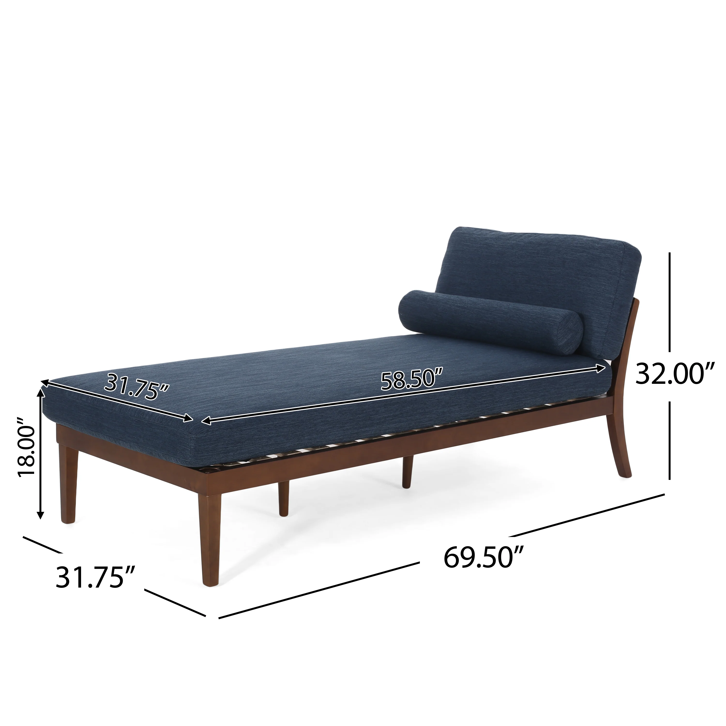 Lochmere Mid Century Modern Fabric Chaise Lounge with Bolster Pillow - furnishings