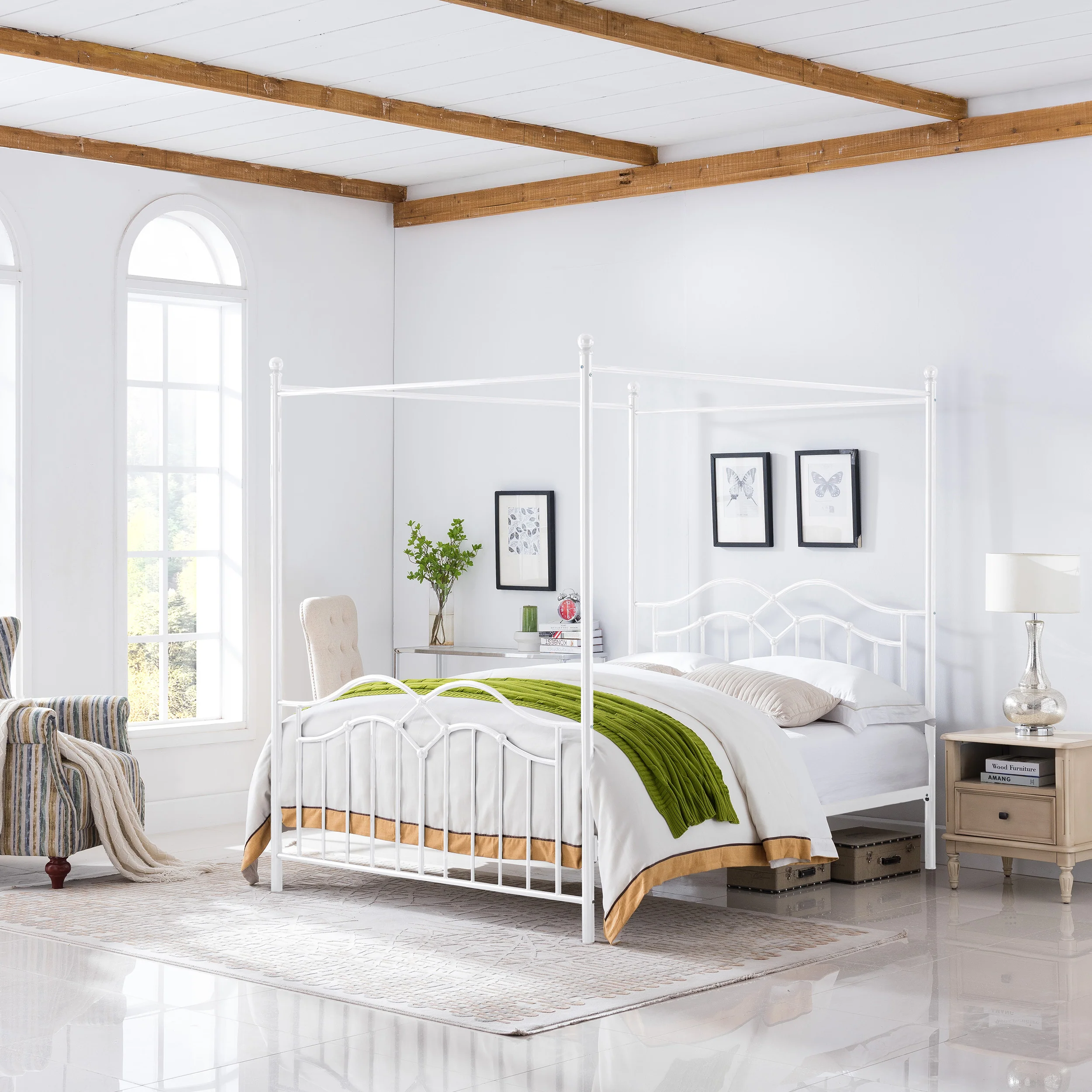 Simona Traditional Iron Canopy Queen Bed Frame - furnishings