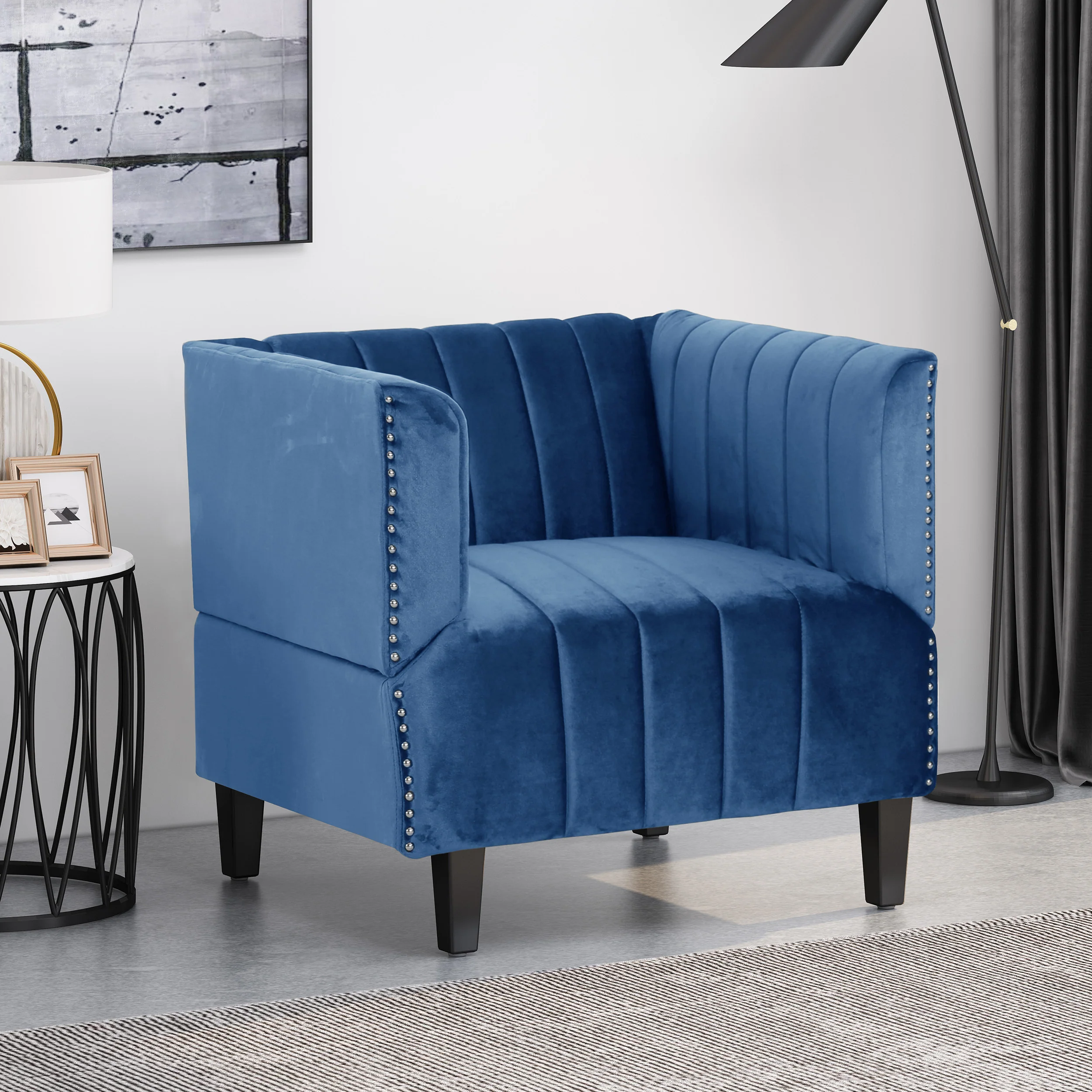 Masie Contemporary Channel Stitch Velvet Club Chair - furnishings