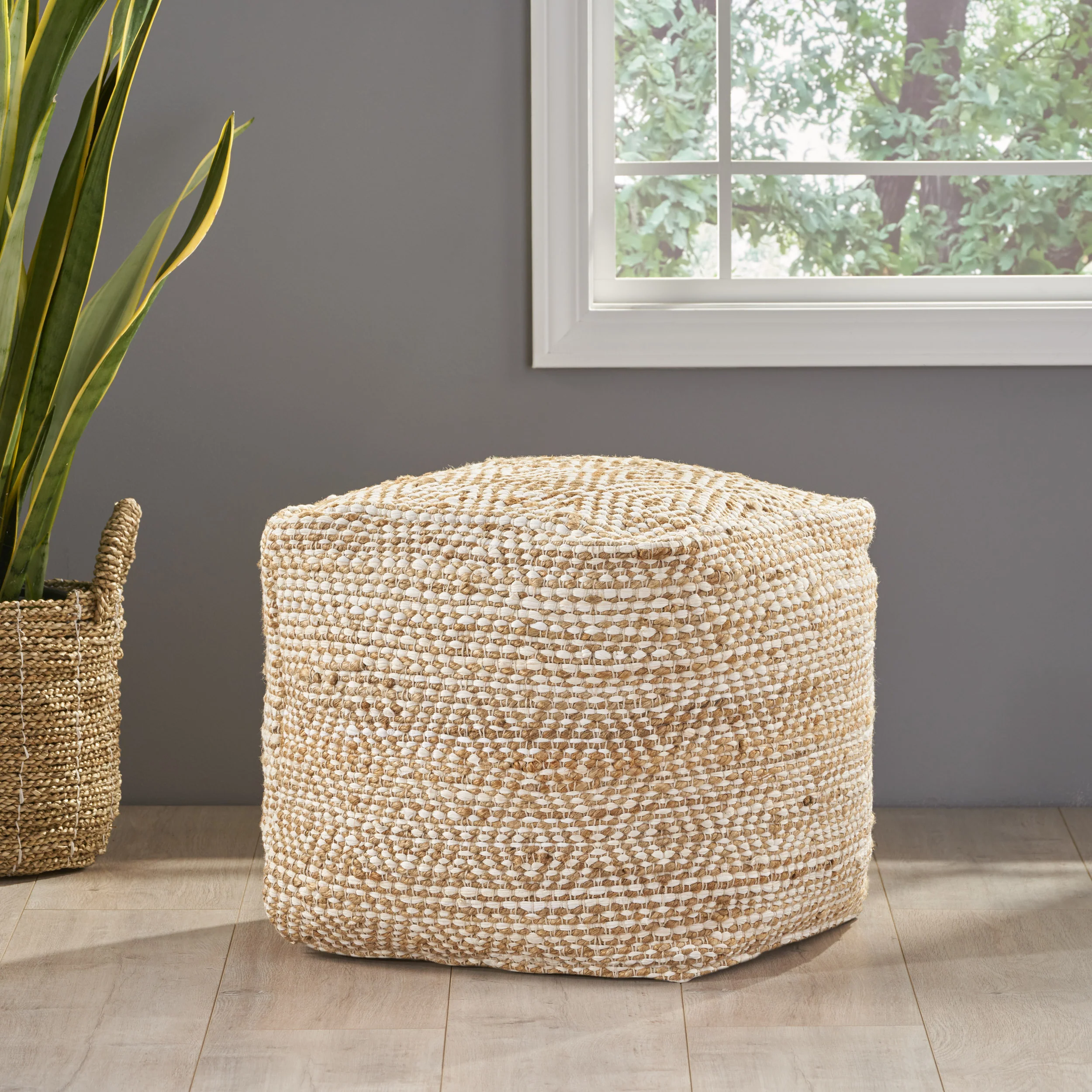 Maja Hand-Crafted Boho Fabric Cube Pouf - furnishings