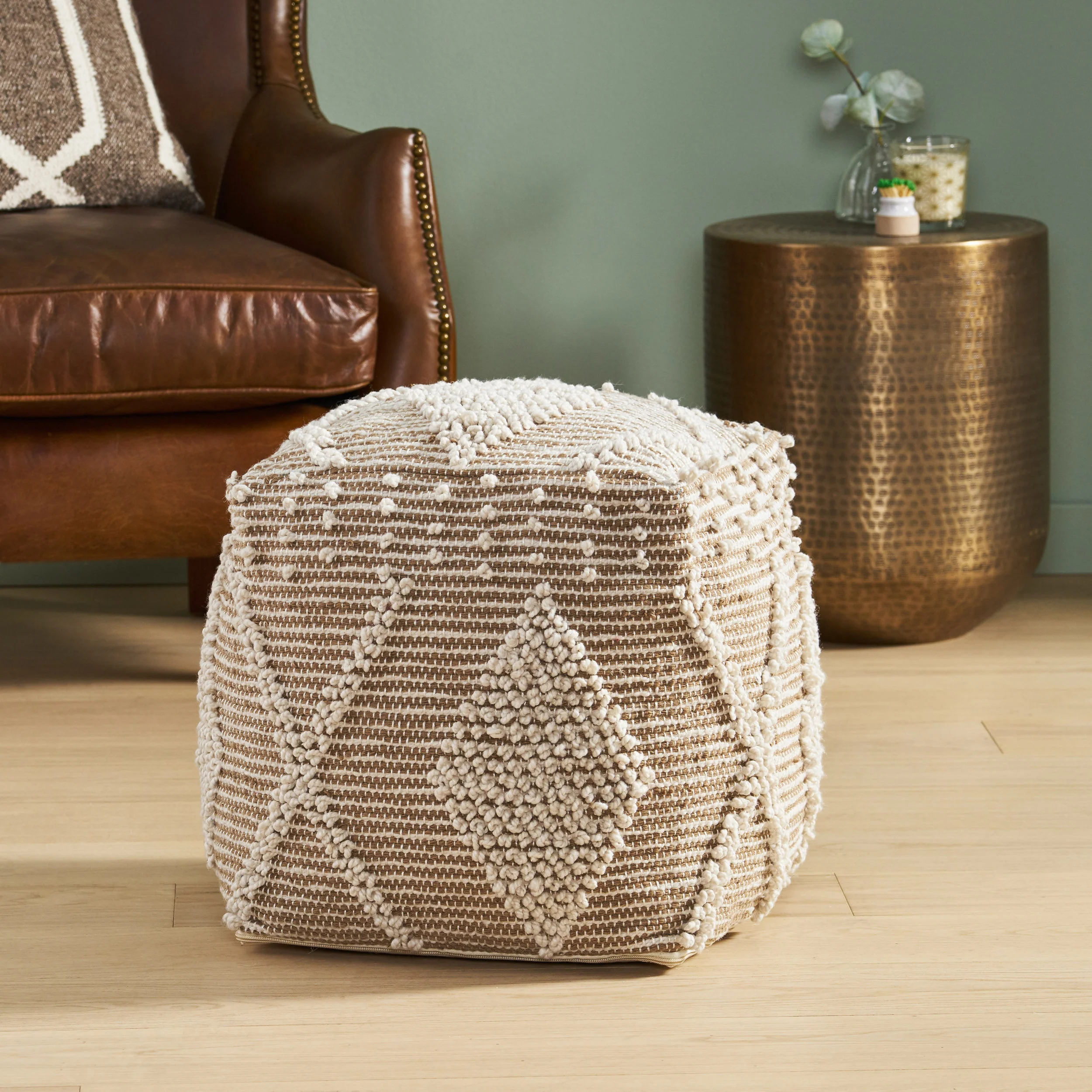 Dereka Contemporary Handcrafted Faux Yarn Pouf - furnishings