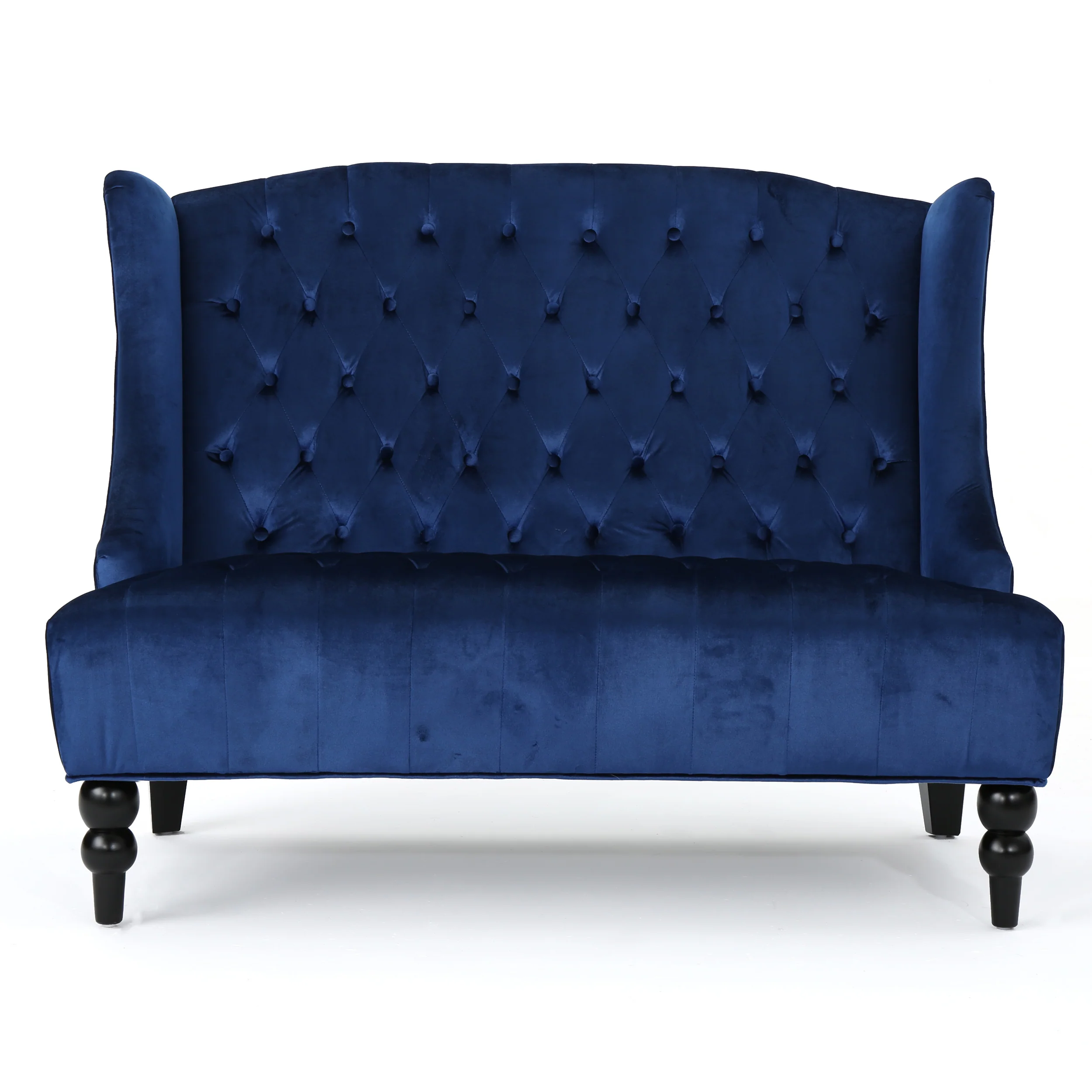 Leona French Style High Back Tufted Winged Velvet Loveseat - furnishings