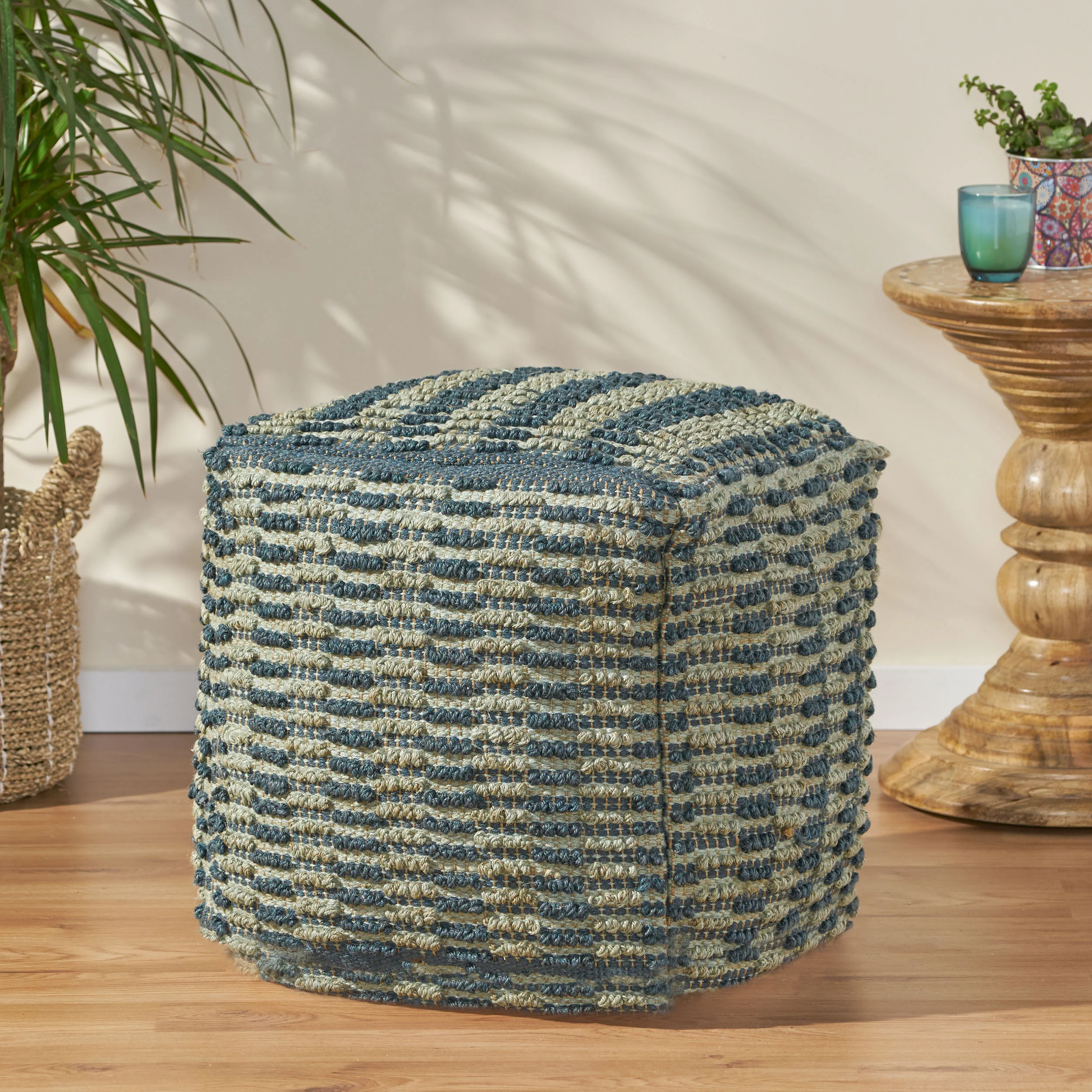 Haji Boho Fabric Cube Pouf - furnishings