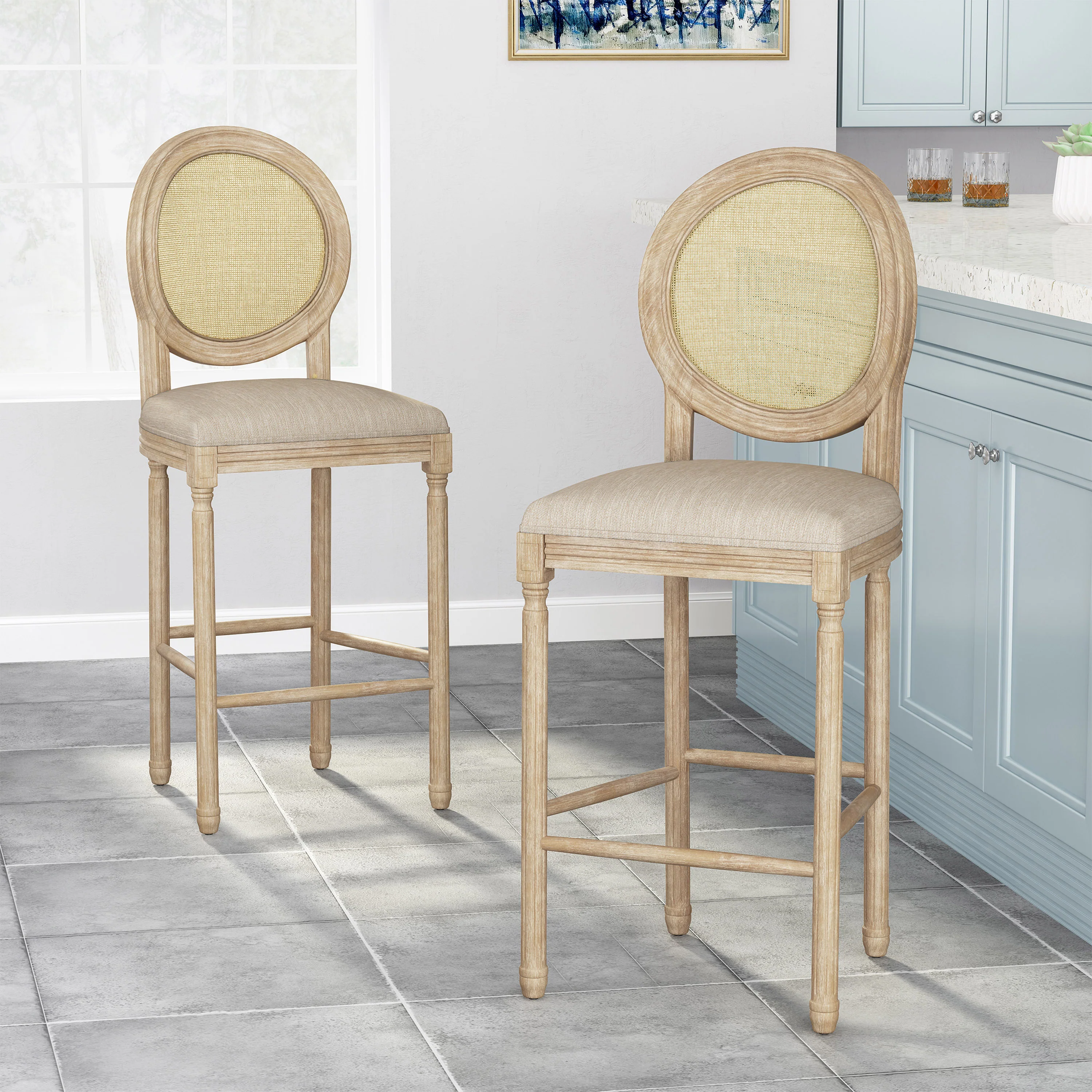 Salton French Country Wooden Barstools with Upholstered Seating (Set of 2) - furnishings