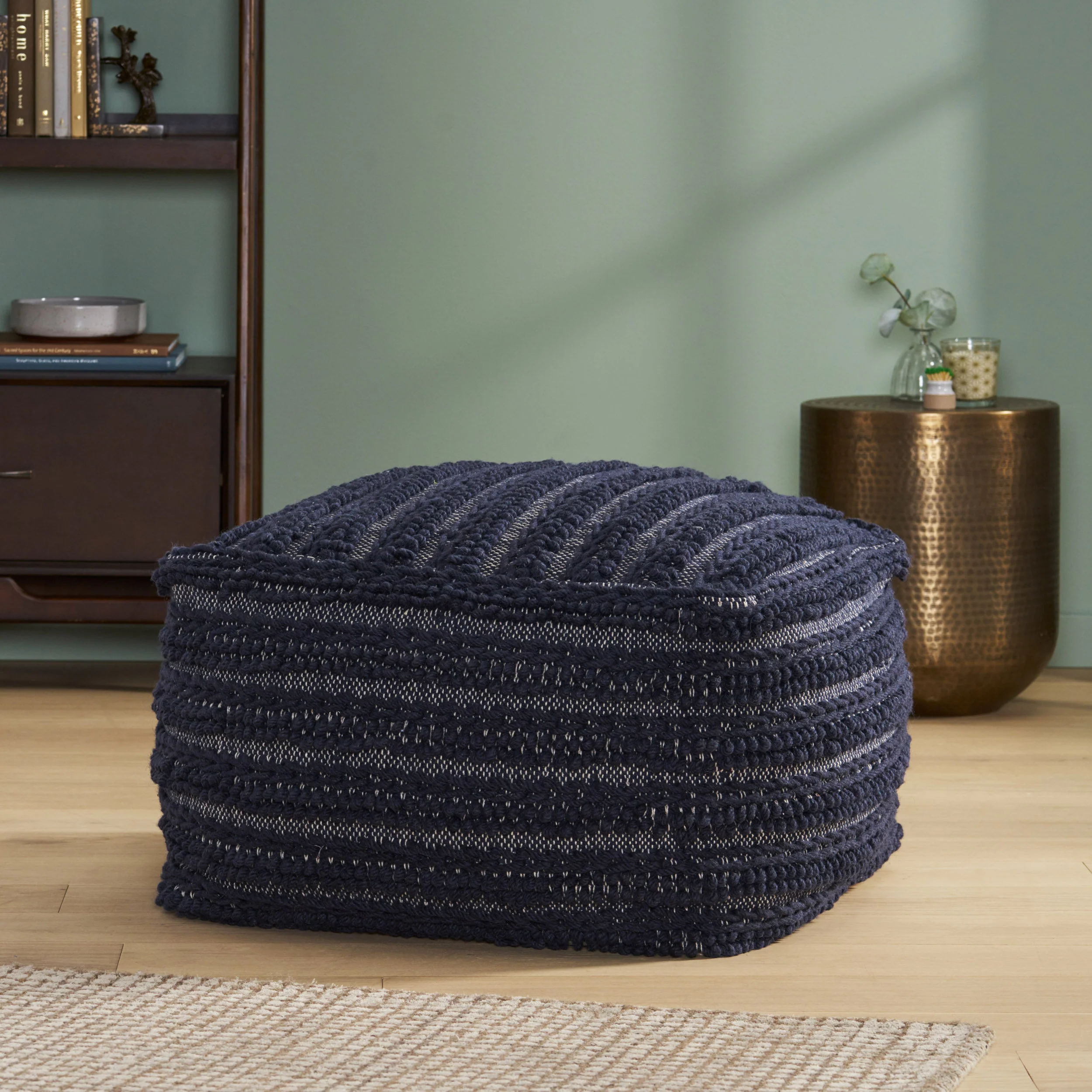 Marcia Boho Handcrafted Large Fabric Square Pouf - furnishings