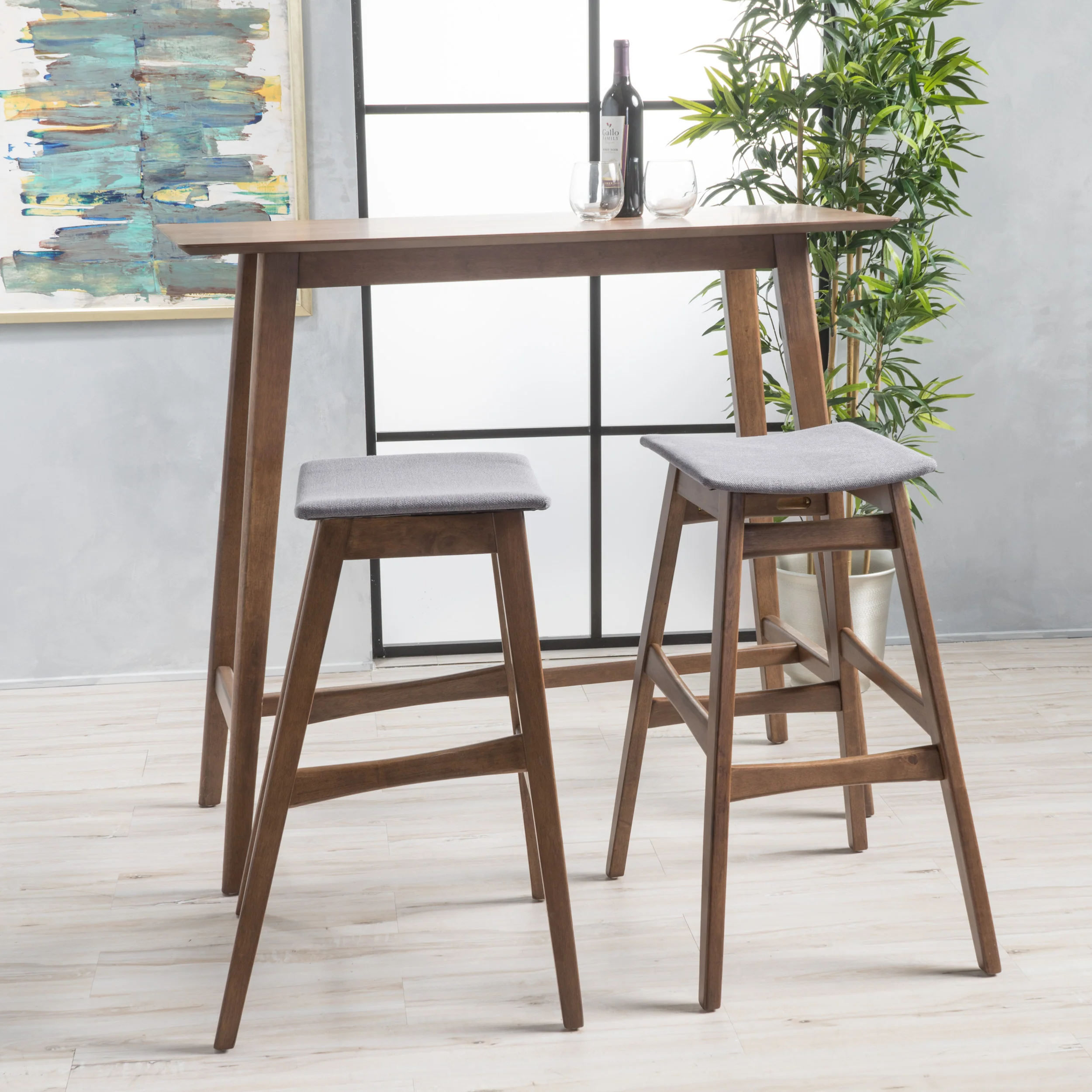 Ethel Natural Walnut Finish Rectangular 3 Piece Bar Set - furnishings