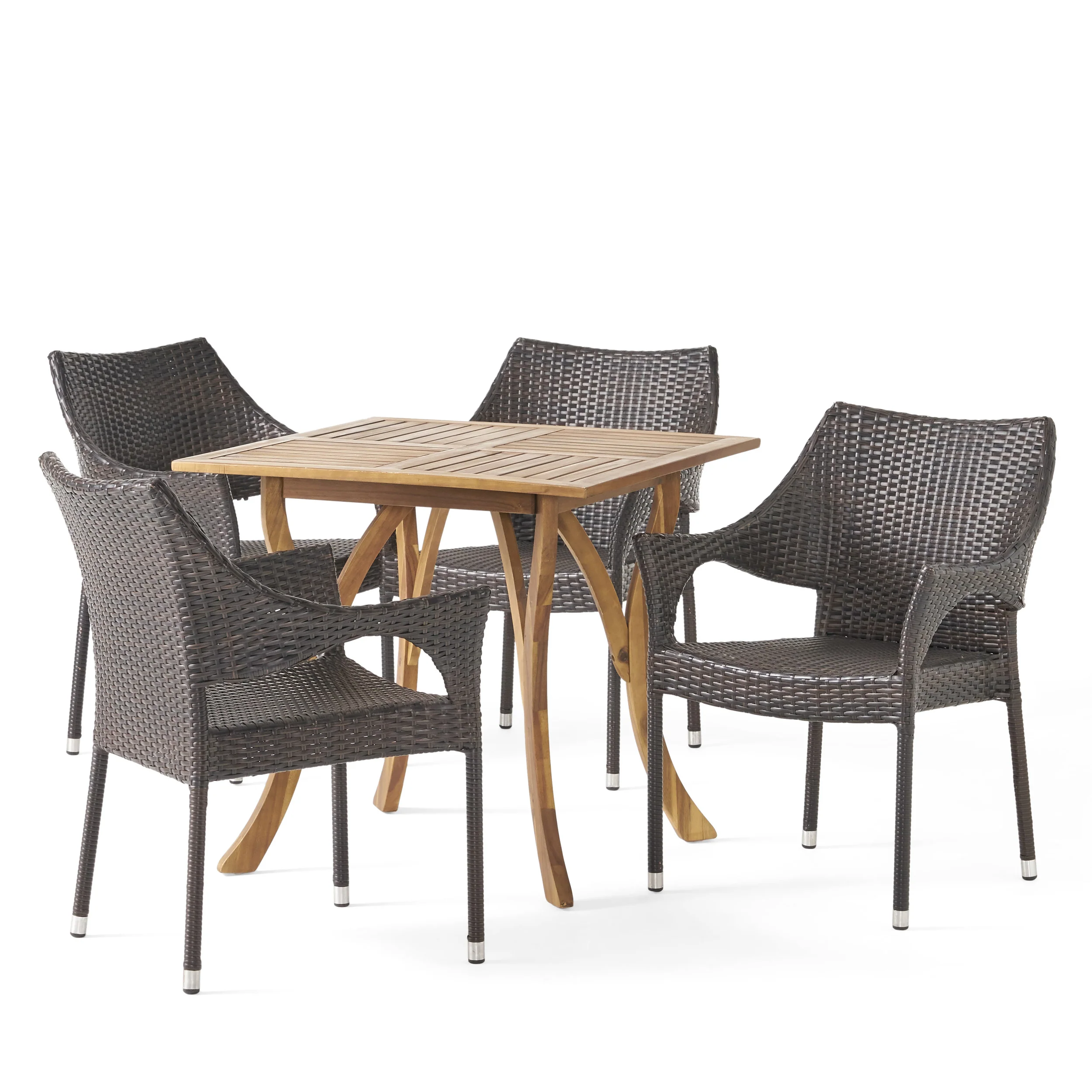 Colin Outdoor 5 Piece Acacia Wood and Wicker Square Dining Set - furnishings