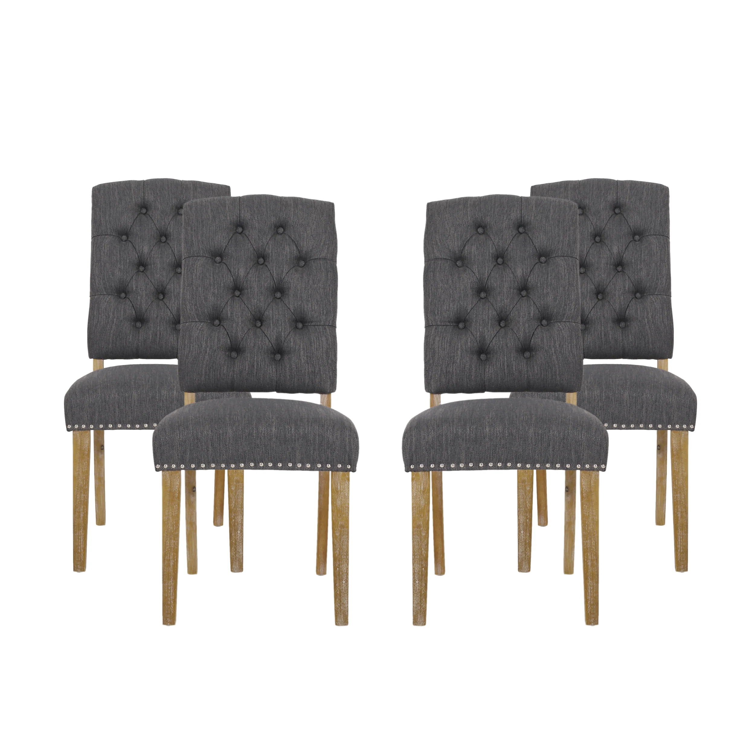 Frances Contemporary Fabric Tufted Dining Chairs with Nailhead Trim, Set of 4 - furnishings