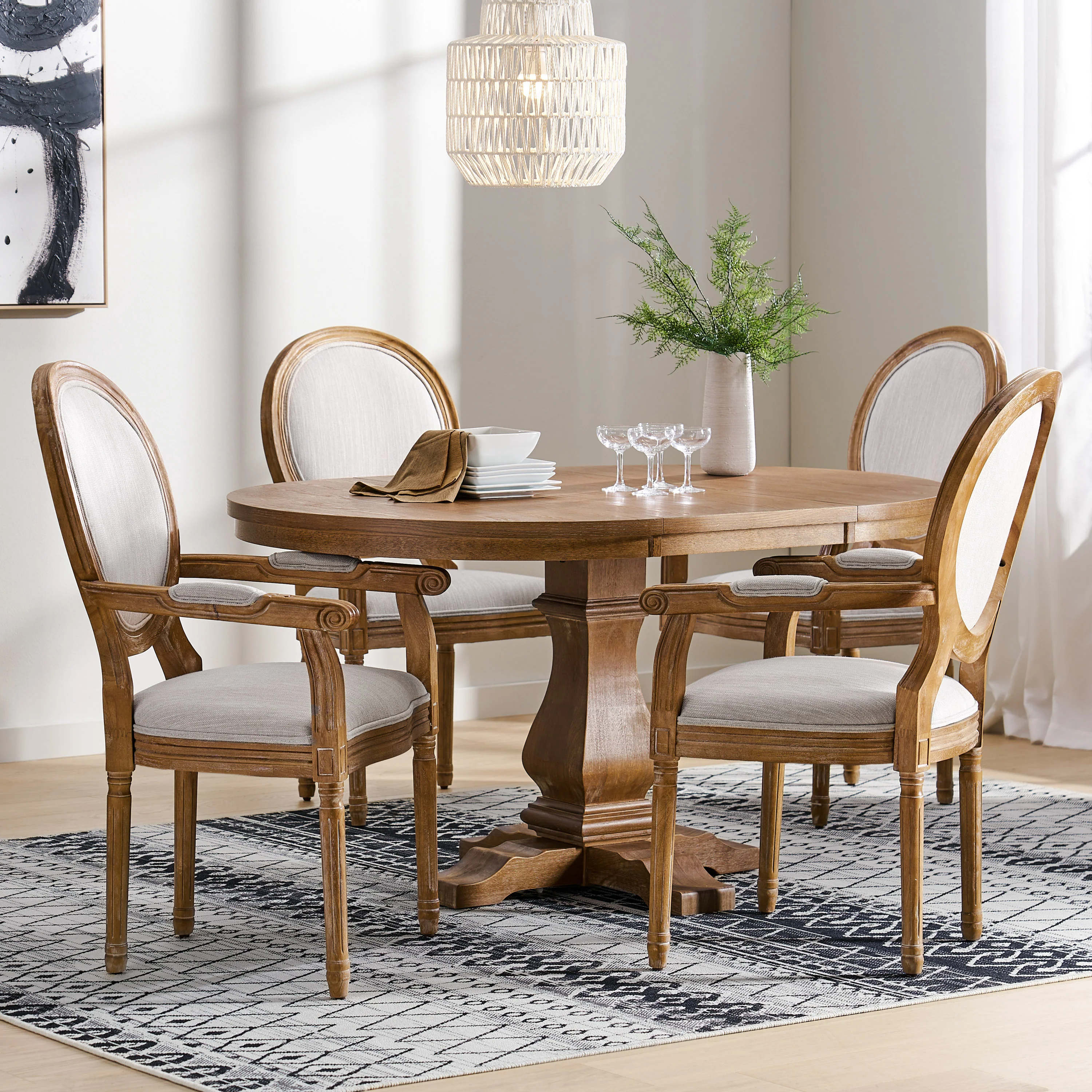 Aisenbrey French Country Wood 5-Piece Expandable Oval Dining Set - furnishings