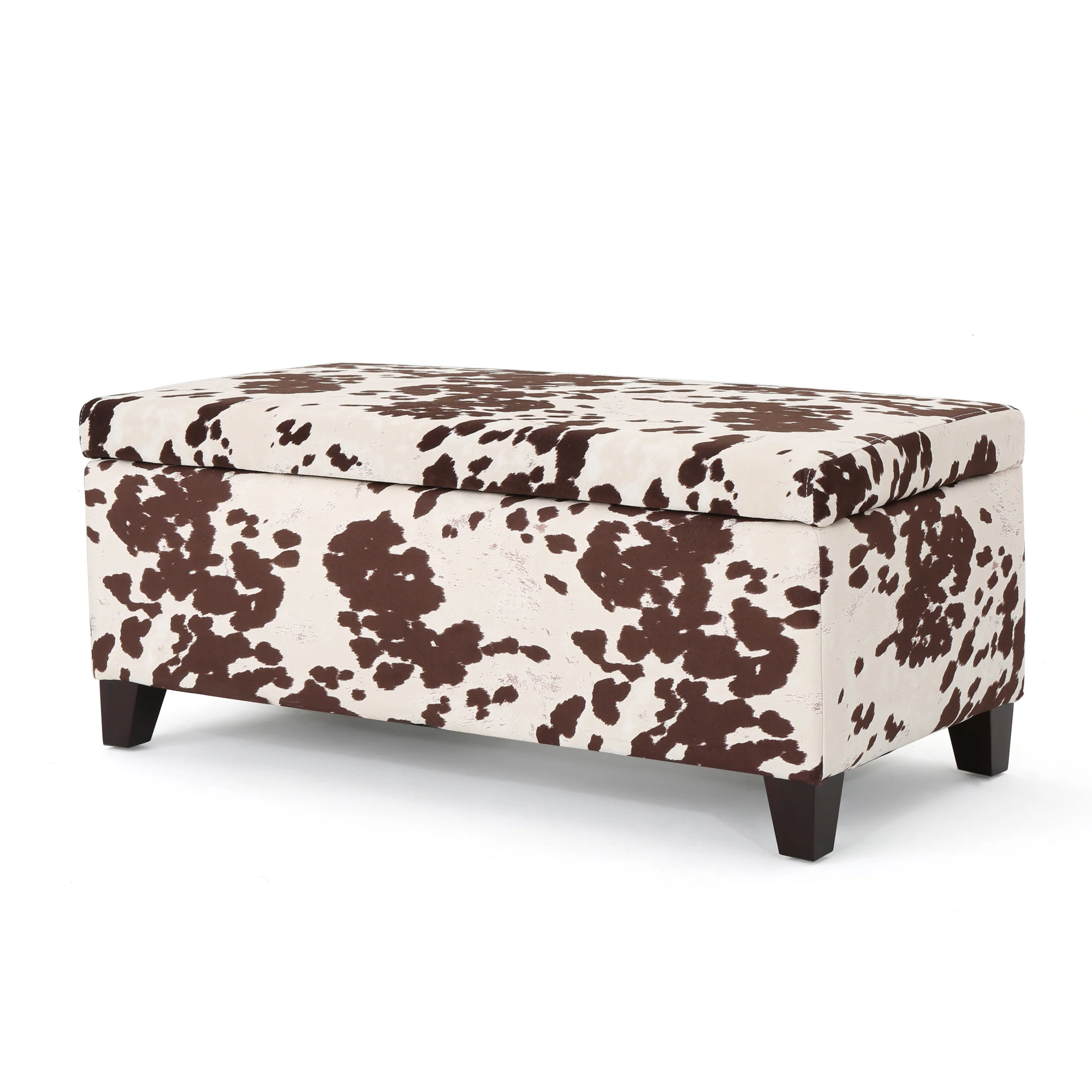 Brianna Rectangle Cow Print Velvet Storage Ottoman Bench - furnishings