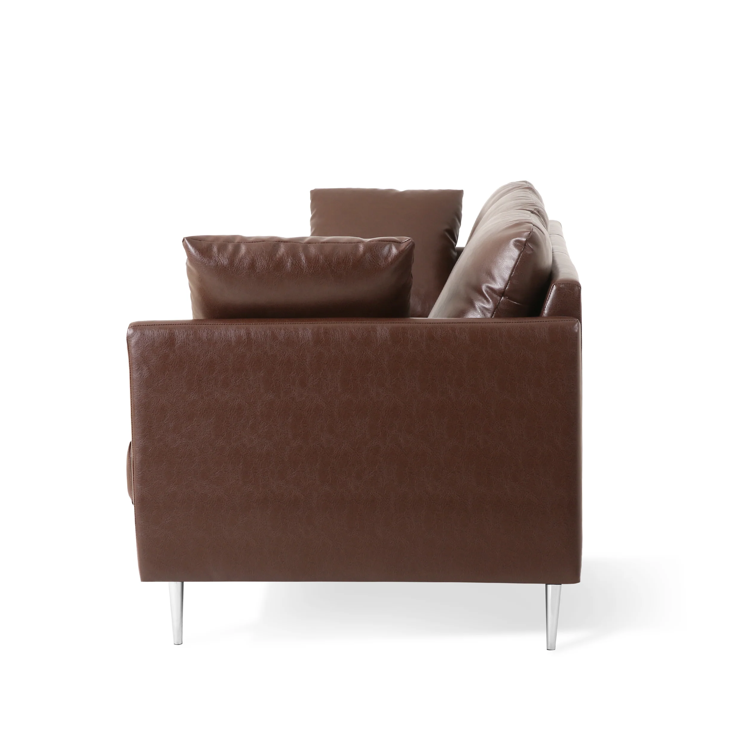 Syosset Modern Faux Leather 3 Seater Sofa with Pillows - furnishings