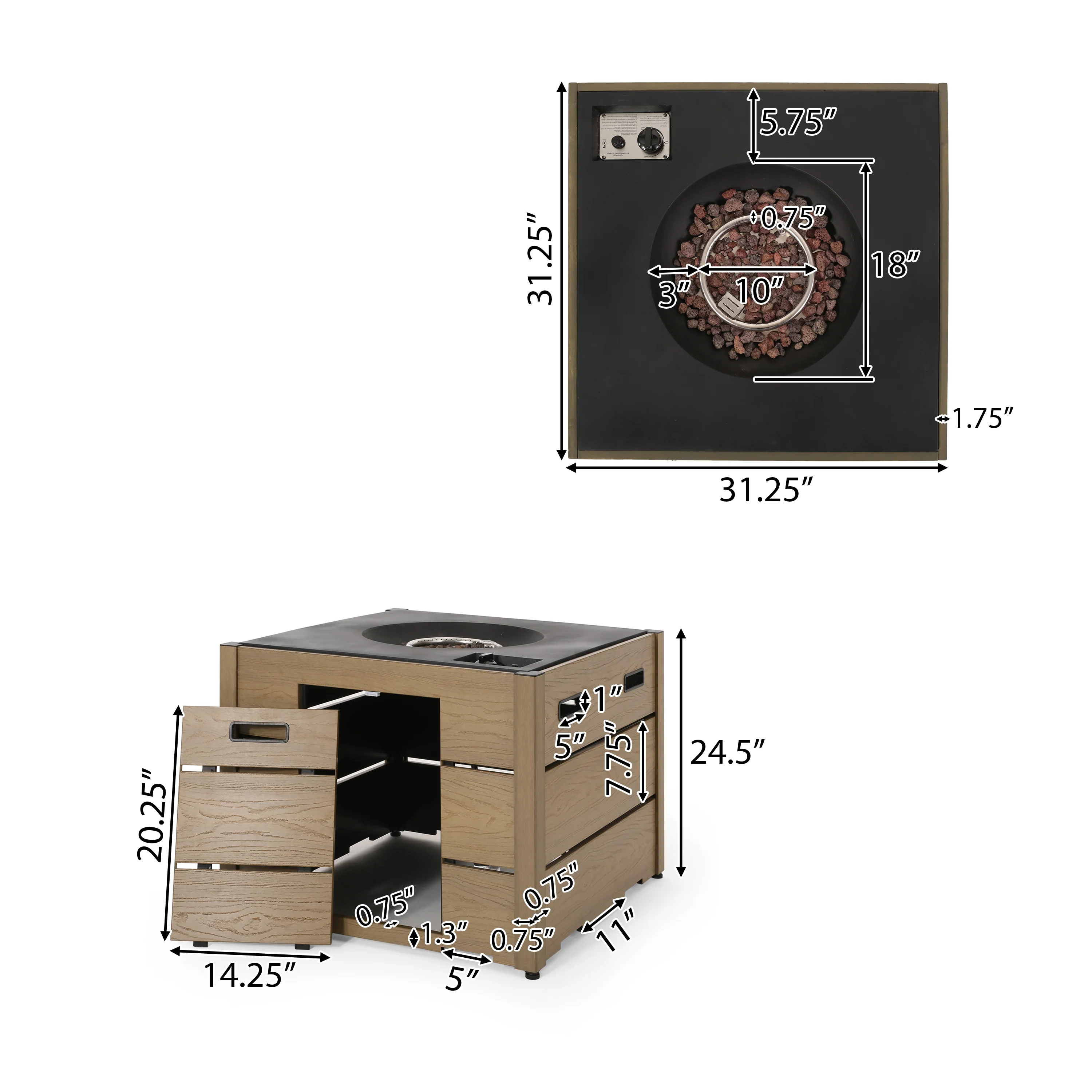 Suches Archie Outdoor 40,000 BTU Square Fire Pit - furnishings