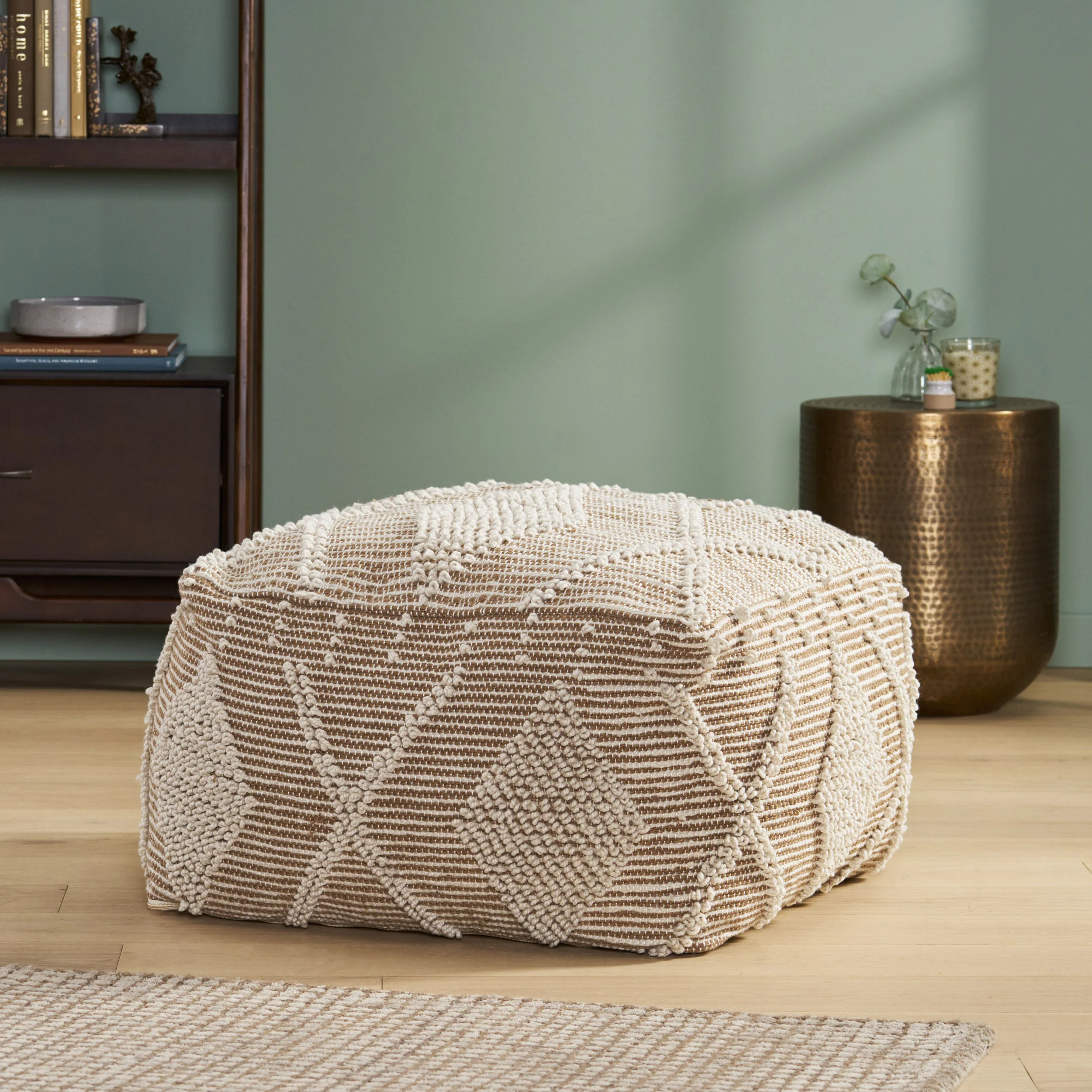 Dereka Contemporary Handcrafted Faux Yarn Pouf - furnishings