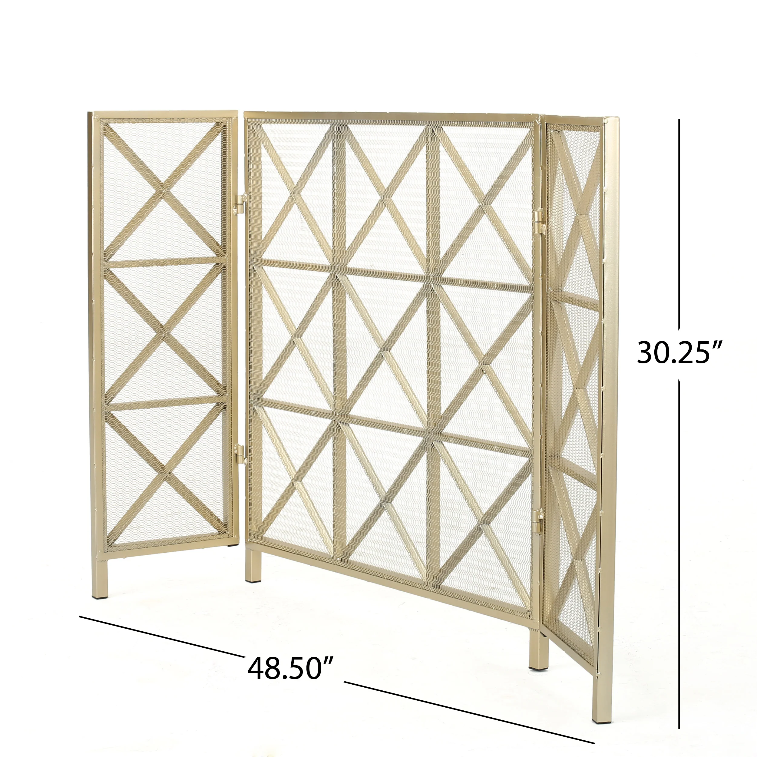 Mandralla Modern 3-Panel Iron Fireplace Screen with Cross Hatch Pattern - furnishings