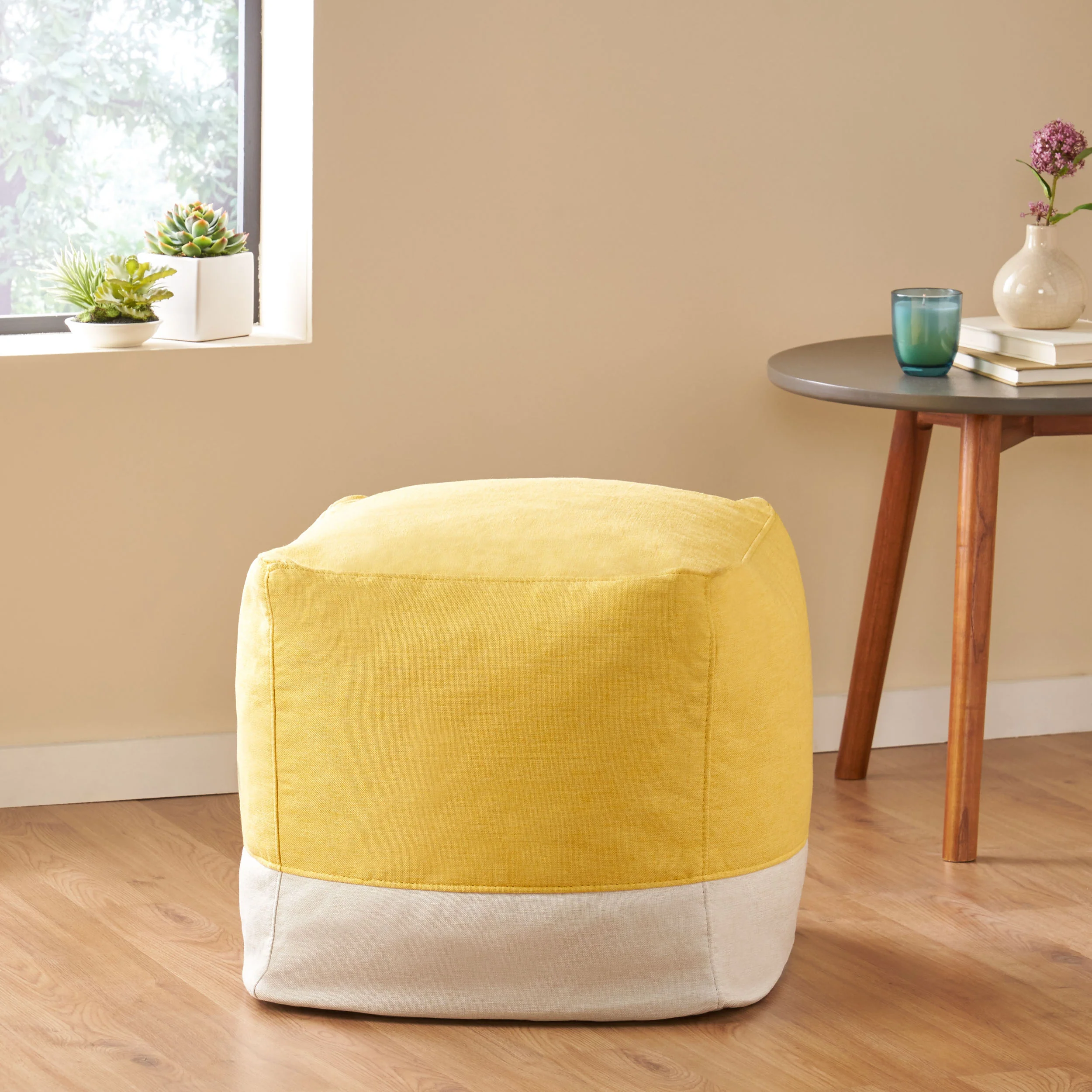 Punjab Tattnall Contemporary Two Tone Fabric Cube Pouf - furnishings
