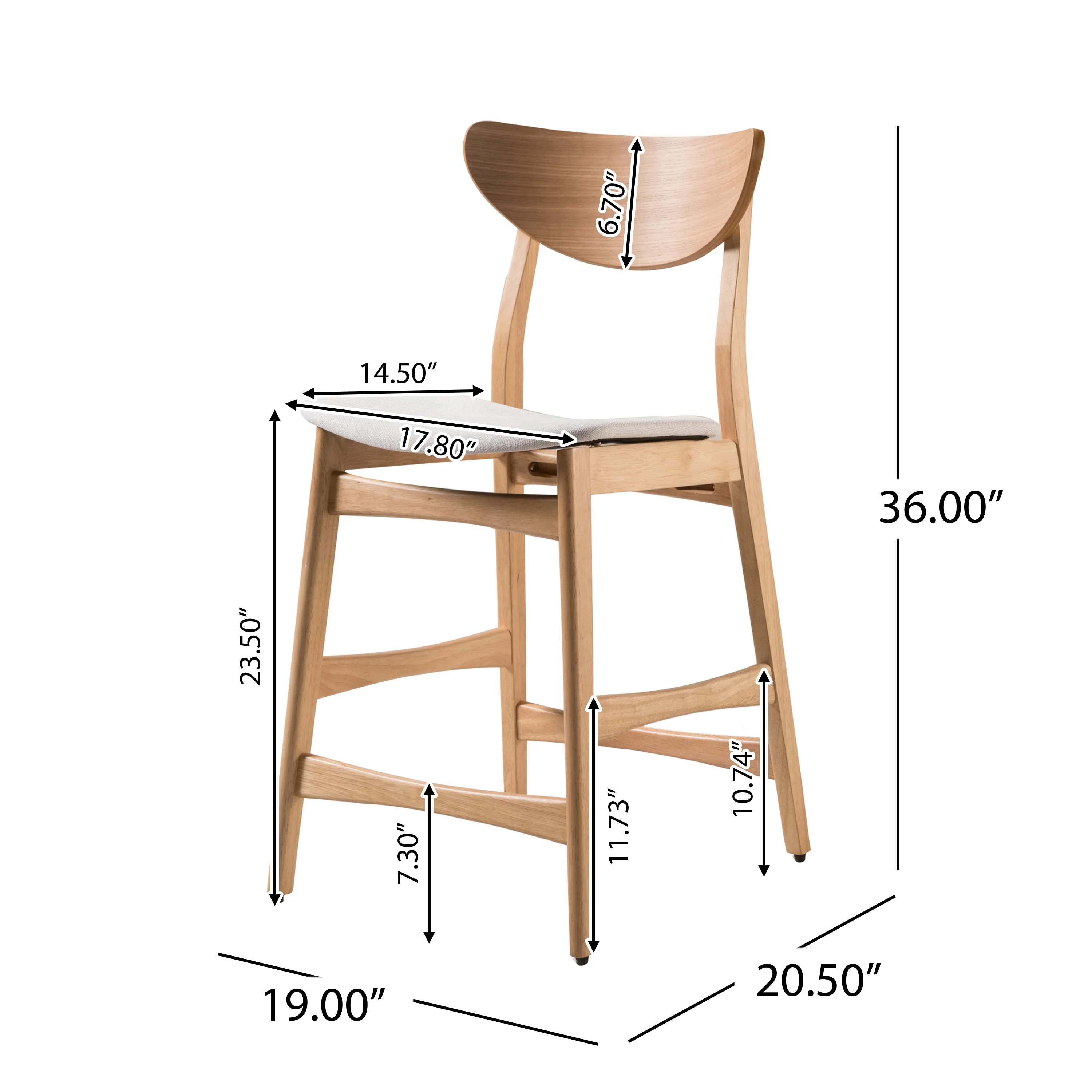Molle Oak Finish Mid Century Design 24-Inch Counter Stools (Set of 2) - furnishings
