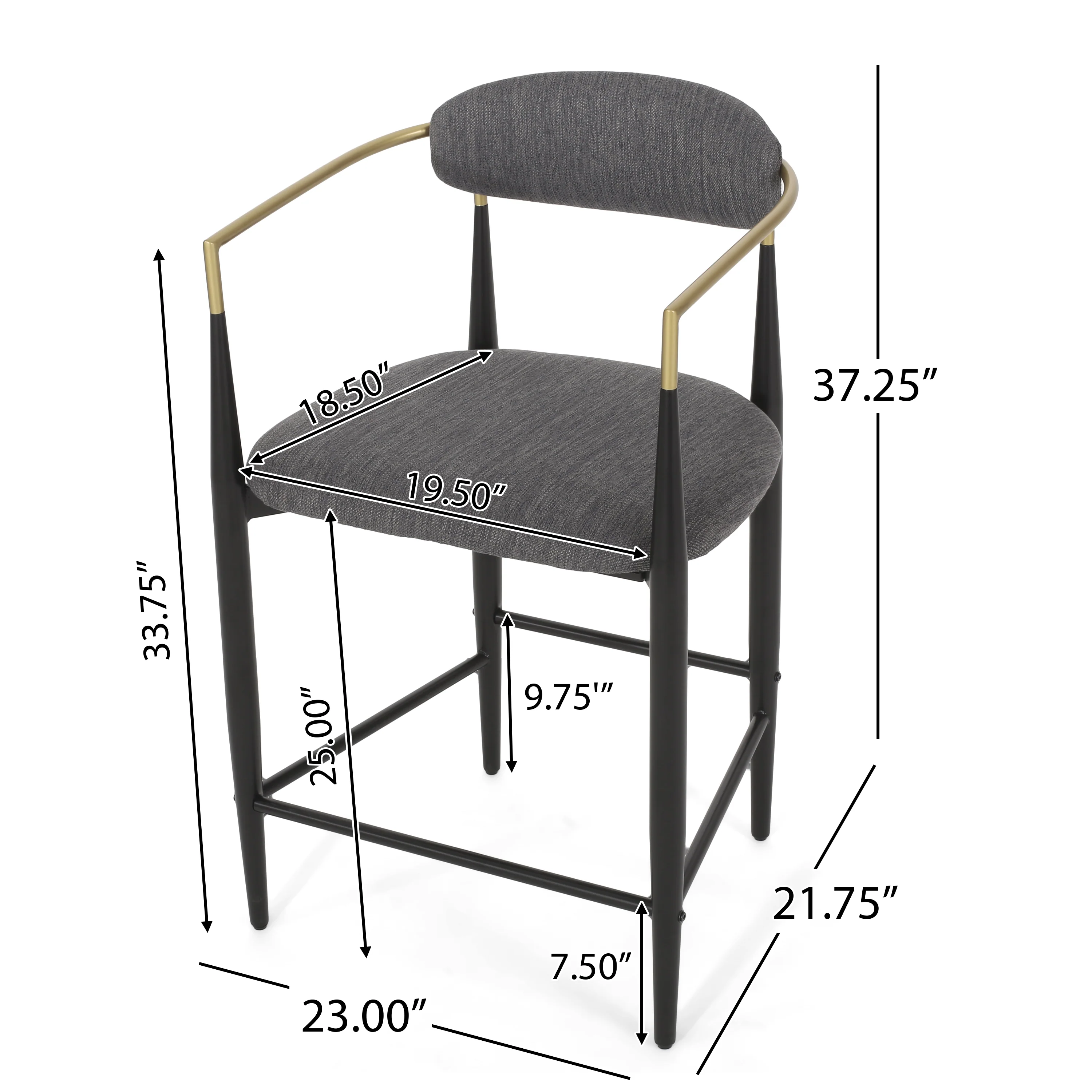 Camas Modern Fabric Upholstered Iron 25 Inch Counter Stools (Set of 2) - furnishings