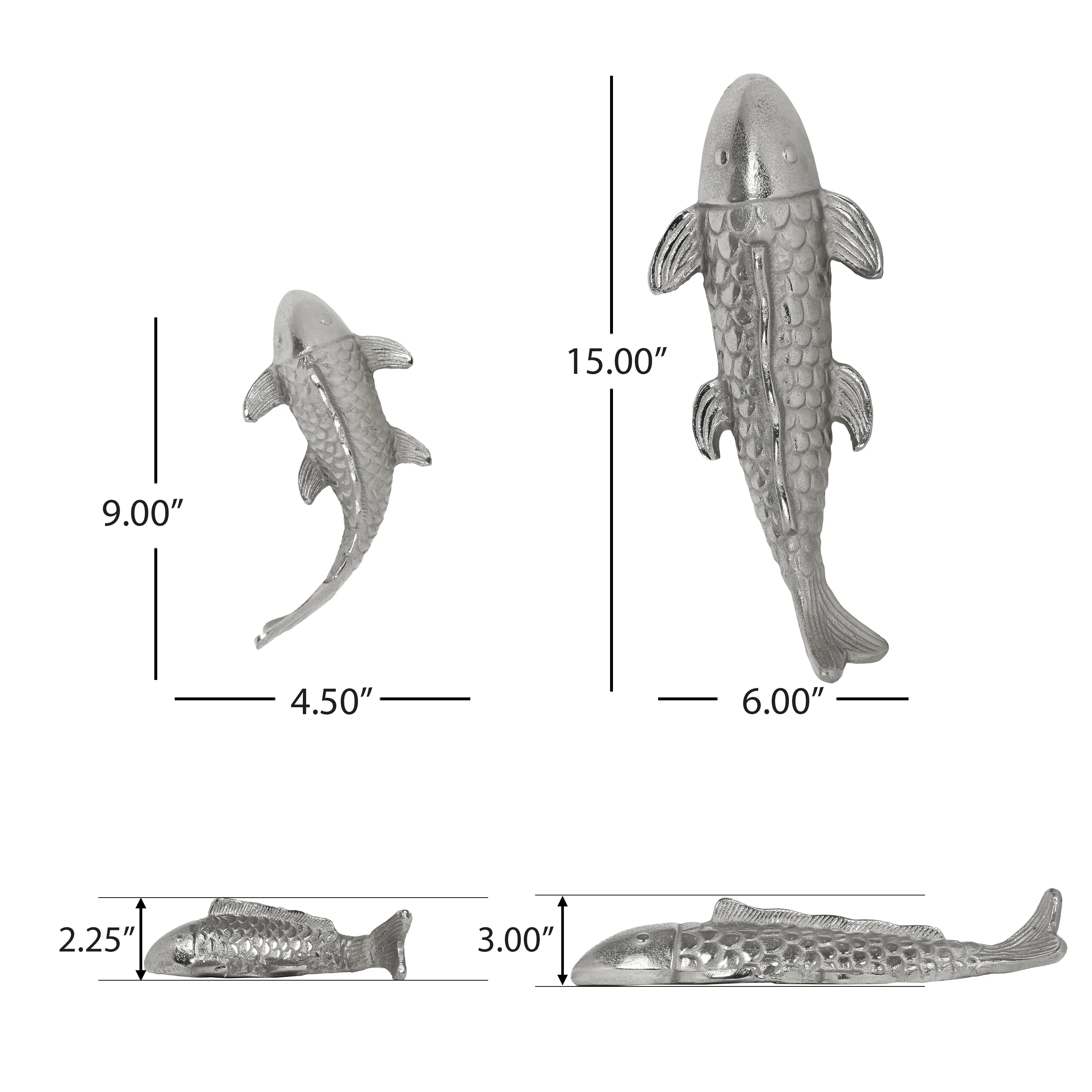 Arruda Handmade Aluminum Fish Wall Decor, Set of 2, Raw Nickel - furnishings